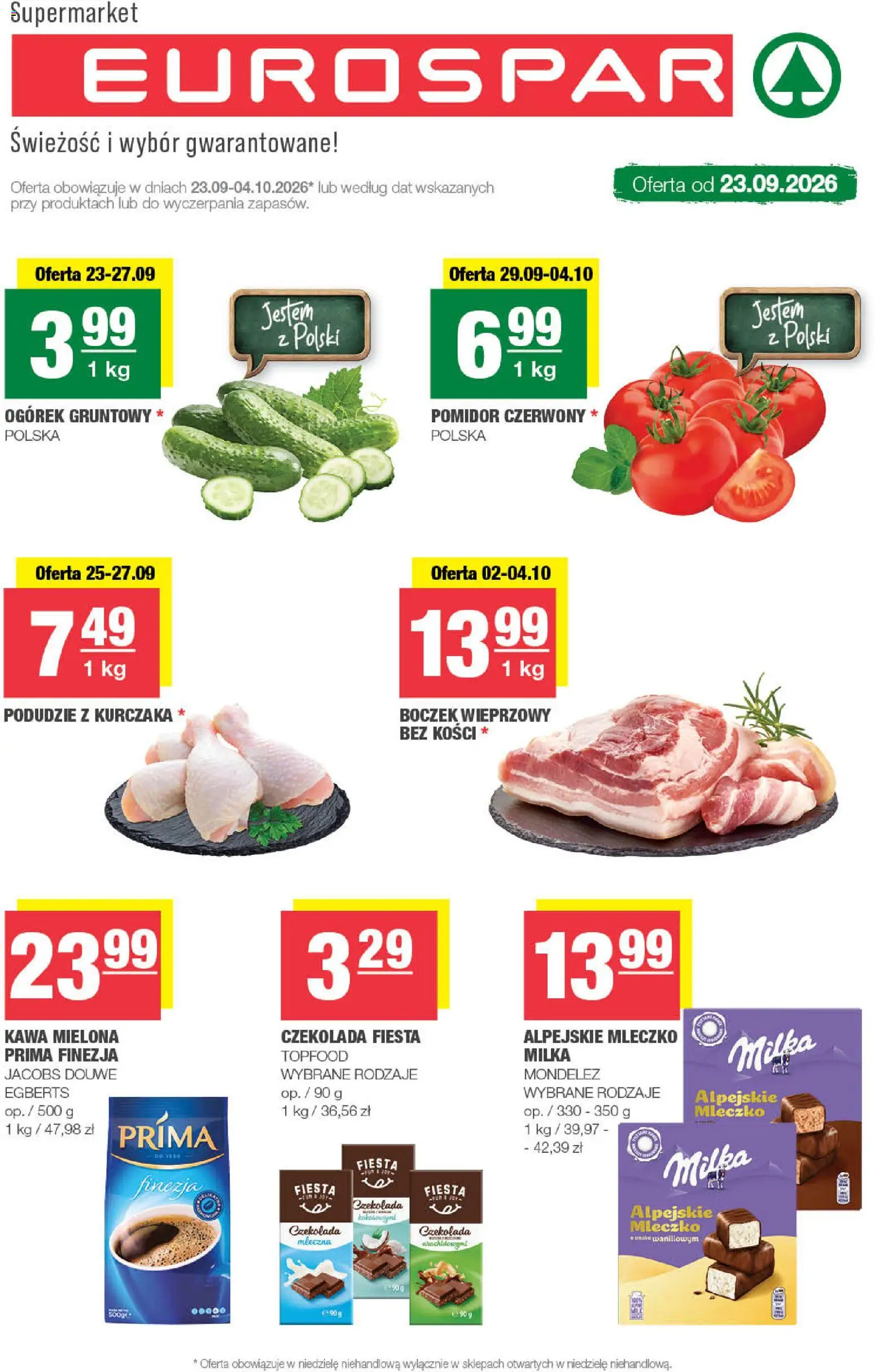 Spar gazetka - Eurospar od 23.09.2026 | Strona: 1 | Produkty: Boczek wieprzowy, Pomidor, Milka, Boczek