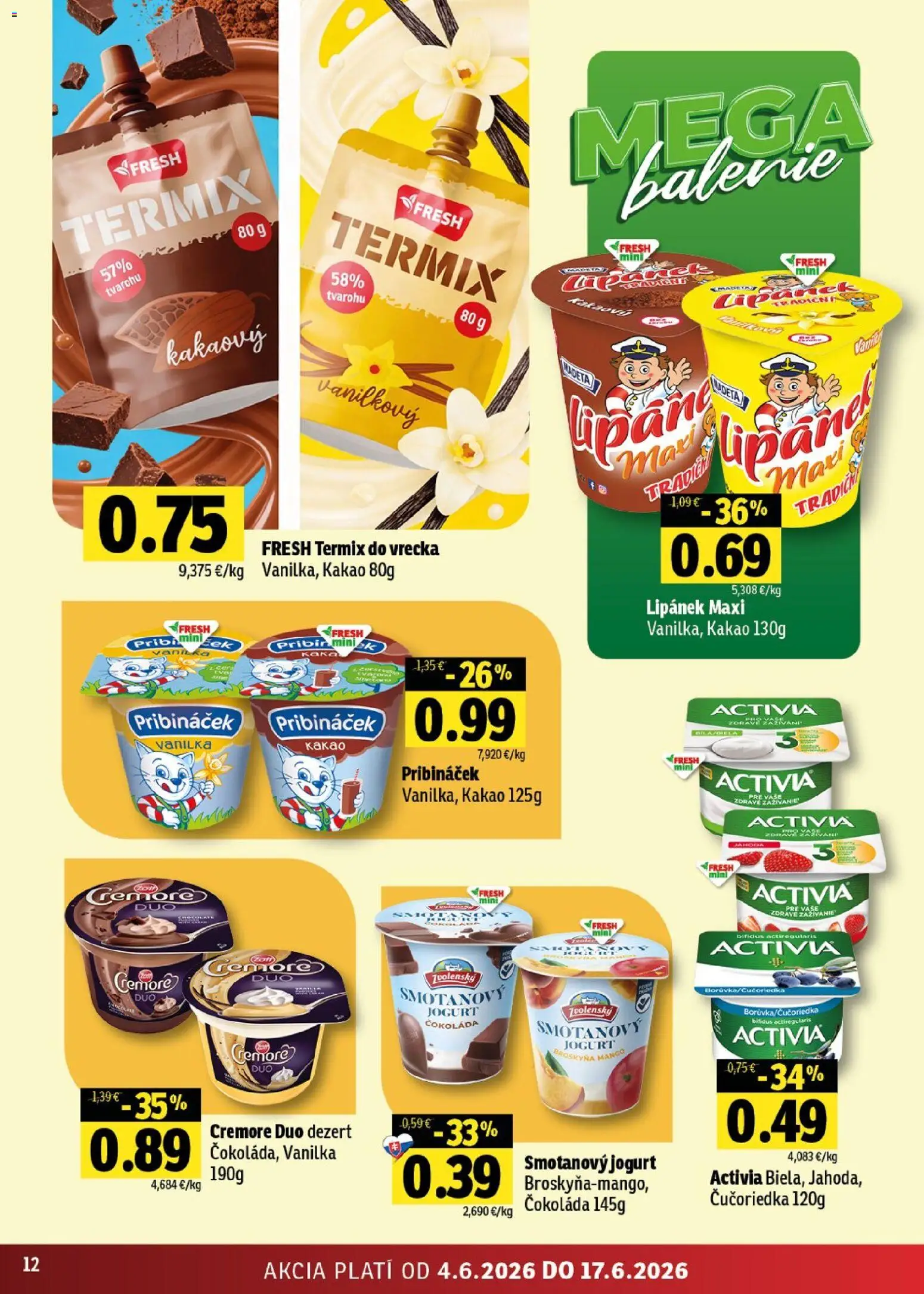 Nové Fresh akcie – leták je platný od 04.06.2026 | Strana: 12 | Produkty: Jogurt, Čokoláda, Mango, Kakao