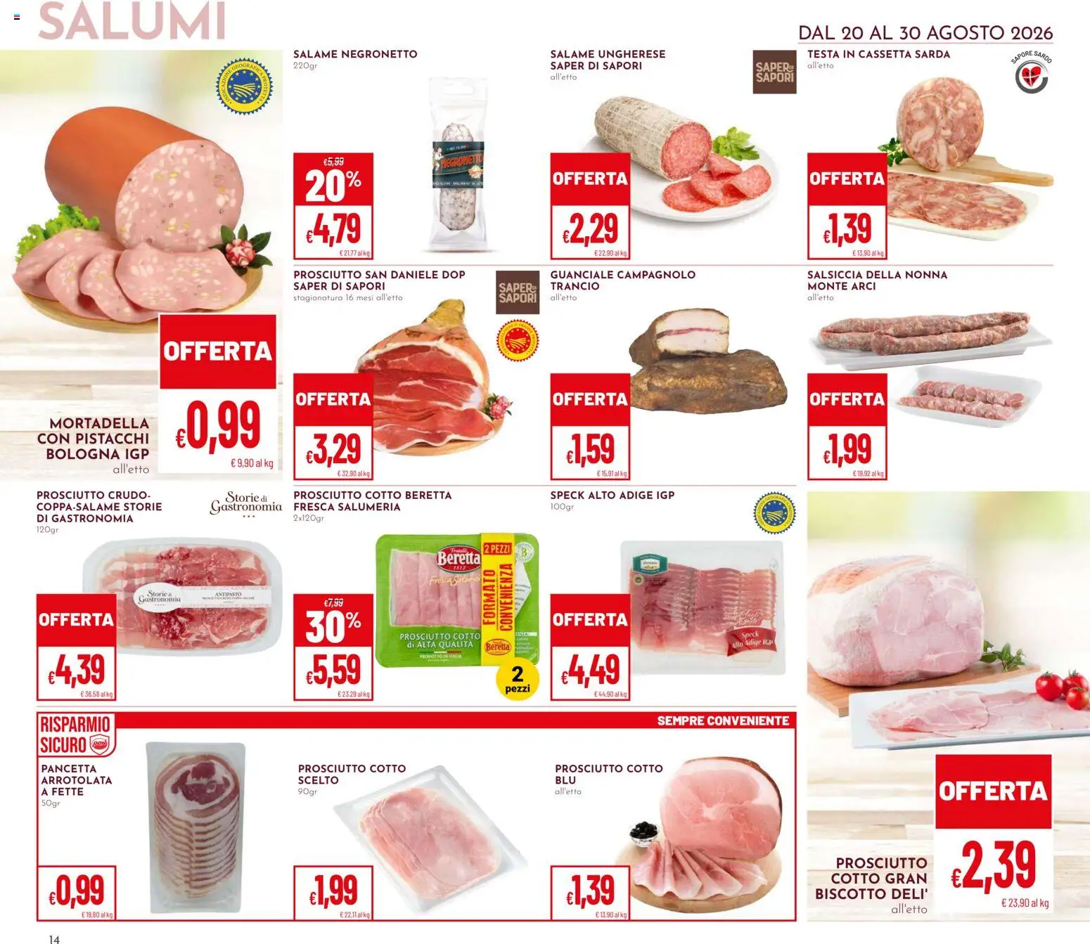 Volantino Pan del 20/08/2026 | Pagina: 14 | Prodotti: Pancetta, Prosciutto, Pistacchi, Guanciale