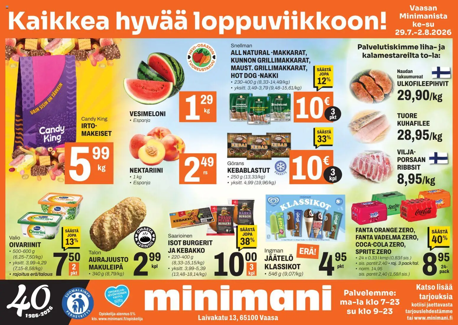Minimani tarjoukset - Vaasa – voimassa 29/07/2026 alkaen | Sivu: 1 | Tuotteet: Vadelma, Sprite, Fanta, Jäätelö