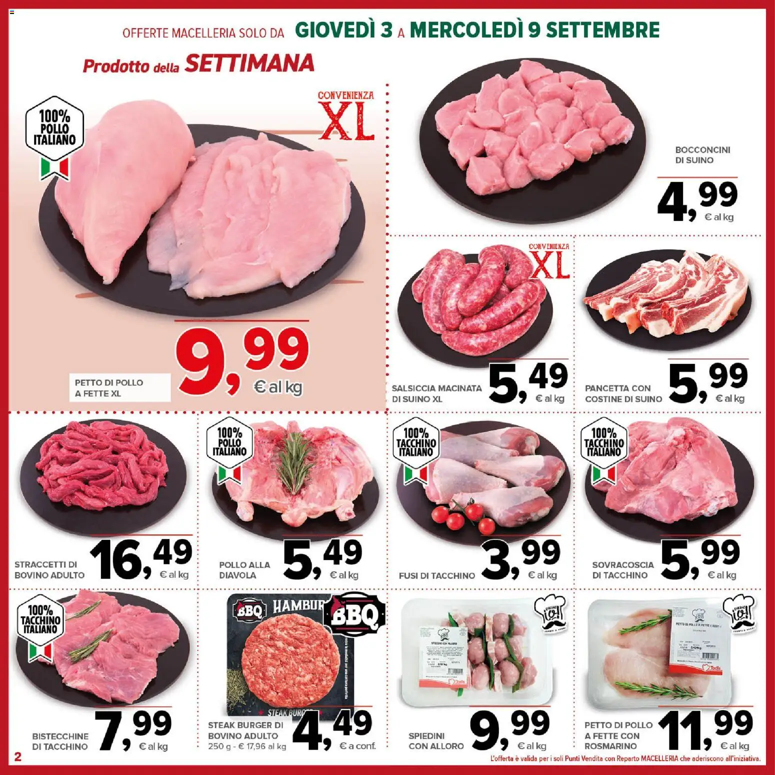 Volantino Todis del 03/09/2026 | Pagina: 2 | Prodotti: Bovino, Pollo, Pancetta, Spiedini