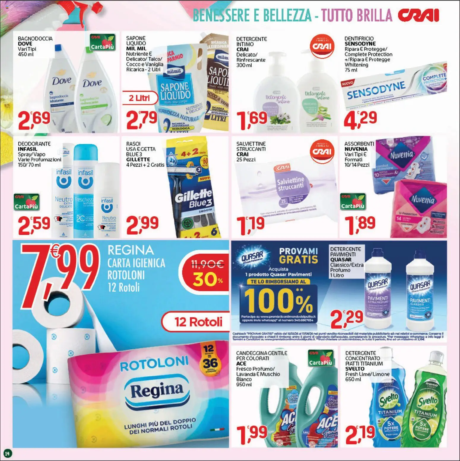 Volantino CRAI del 23/07/2026 | Pagina: 14 | Prodotti: Detergente, Piatti, Intimo, Cocco