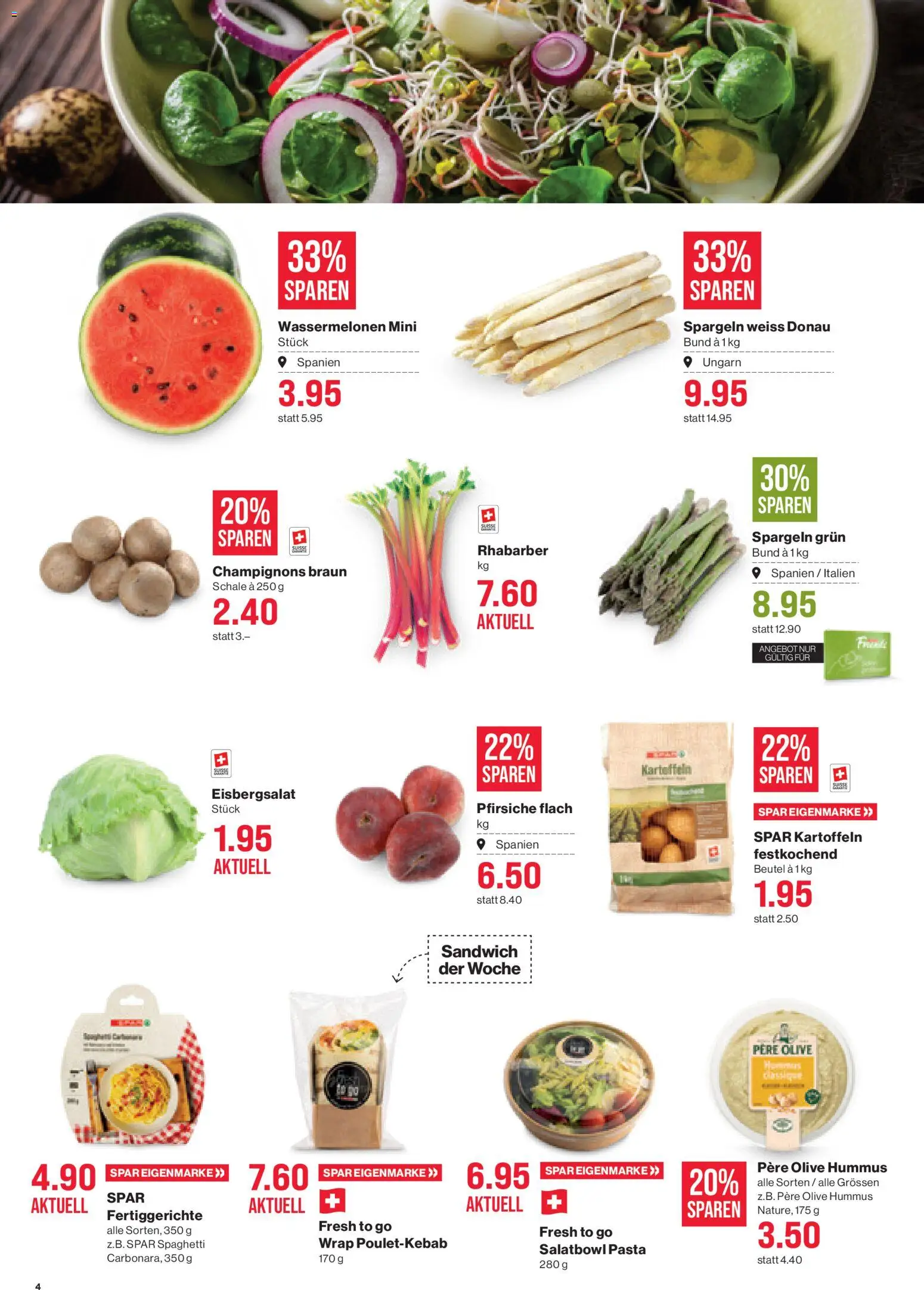 SPAR aktionen – gültig ab 07.05.2026 | Seite: 4 | Produkte: Champignons, Fertiggerichte, Pasta, Kartoffeln