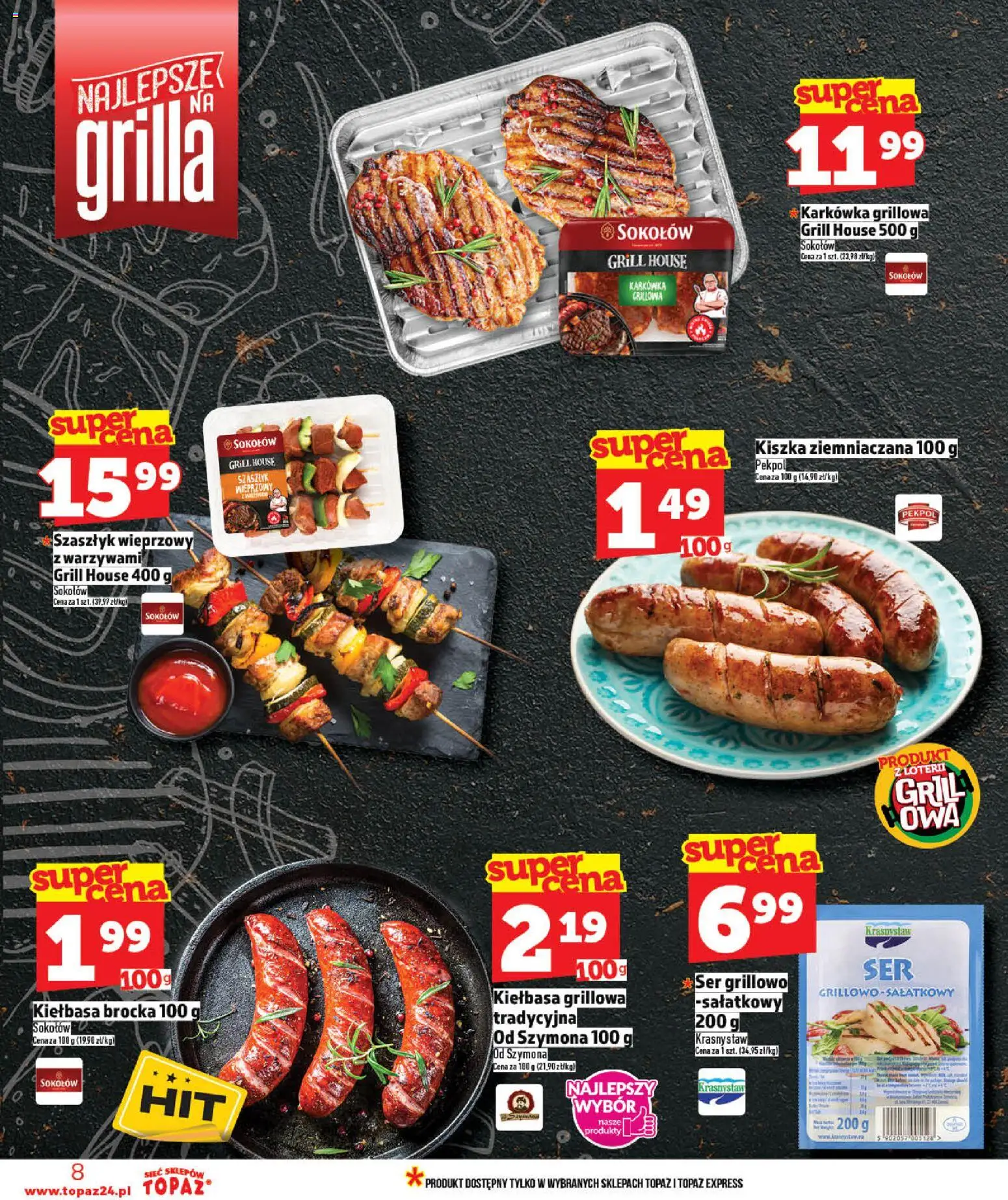 Topaz gazetka - MAZ od 21.05.2026 | Strona: 8 | Produkty: Kiełbasa, Karkówka, Kiszka ziemniaczana, Ser