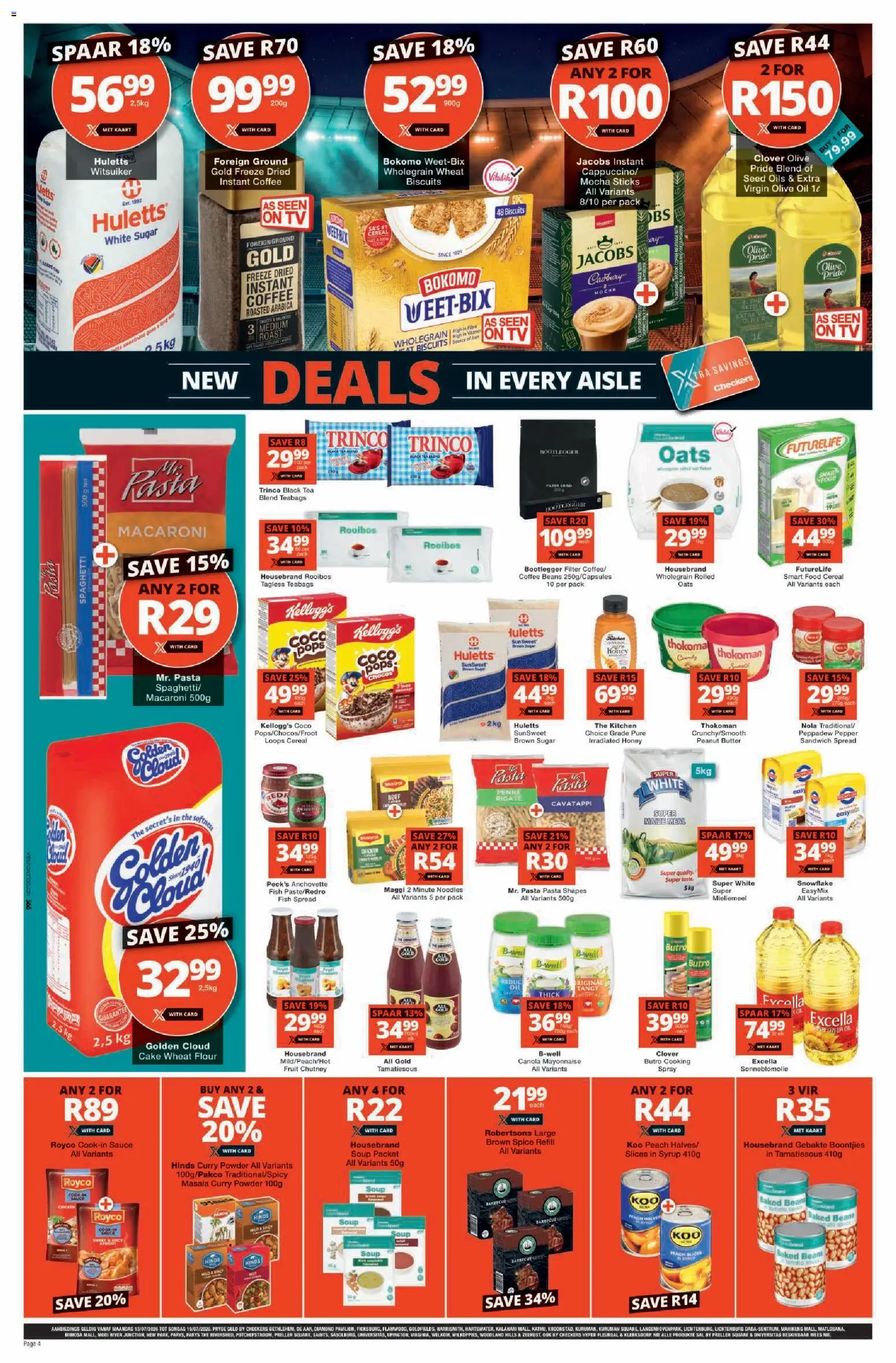 New Checkers catalogue – valid from 13/07/2026 | Page: 4 | Products: Beans, Maize meal, Biscuits, Pepper