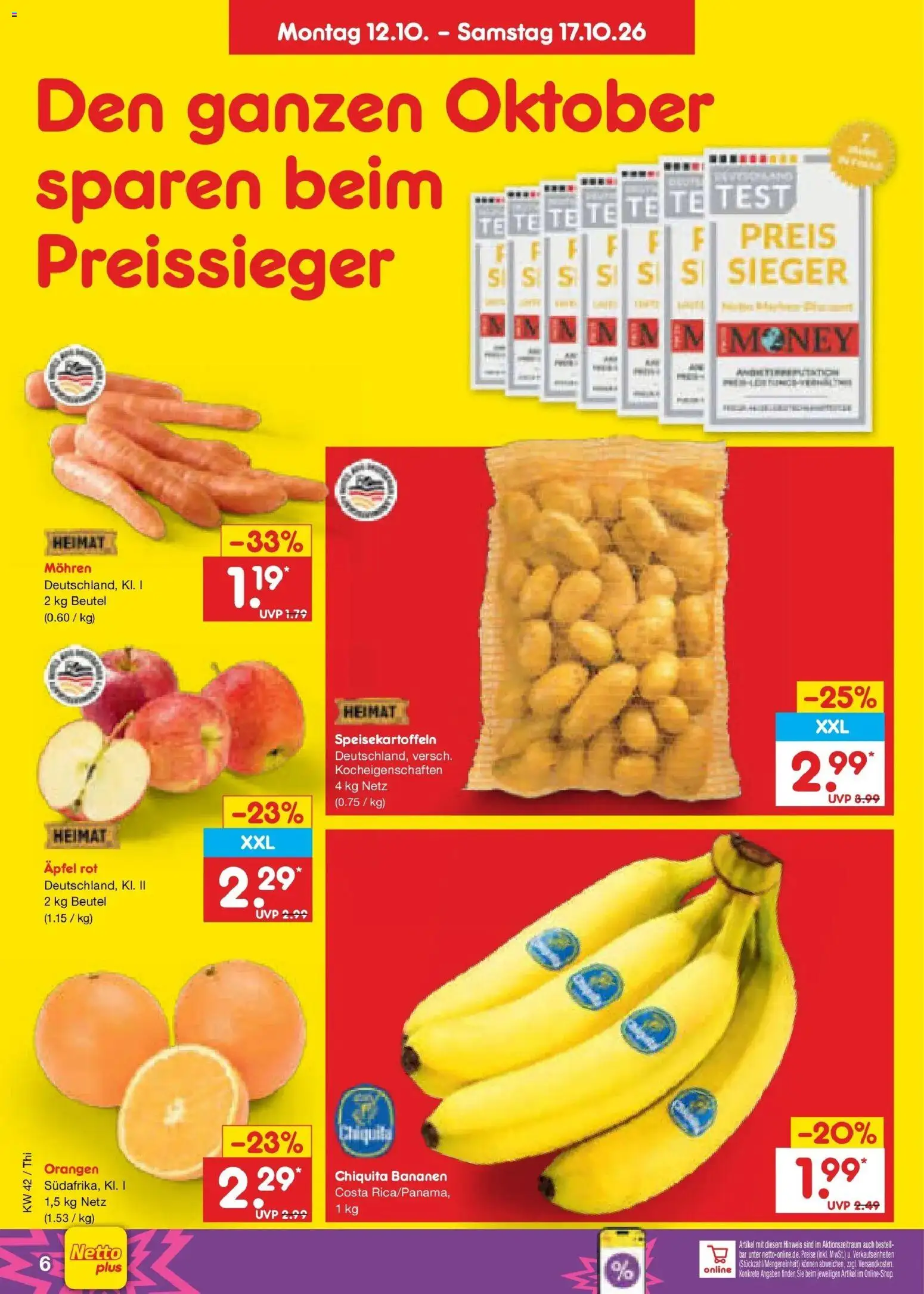 Netto Marken-Discount Prospekt Thiendorf – gültig ab 12.10.2026 | Seite: 6 | Produkte: Äpfel, Bananen, Orangen, Mohren