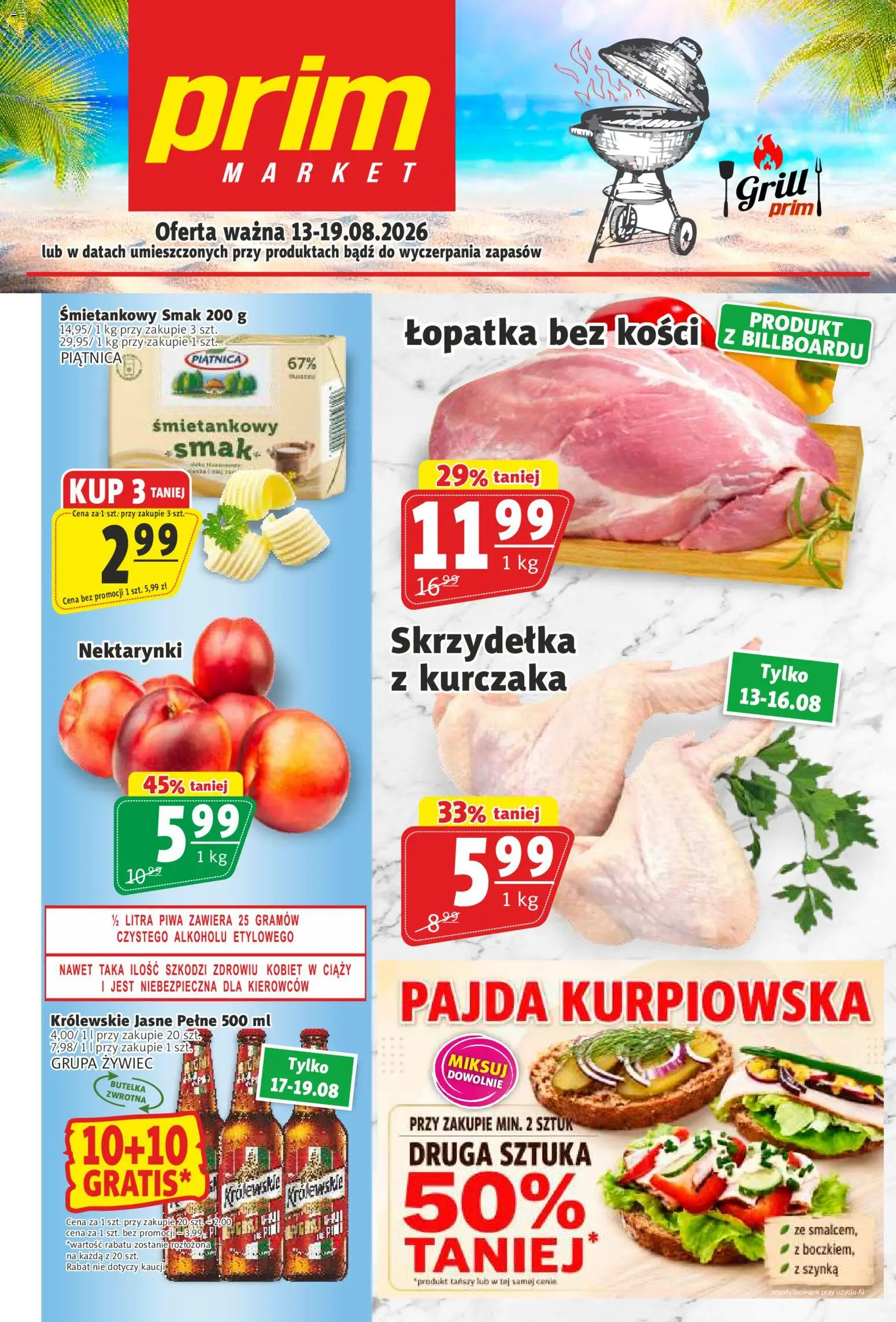 Prim Market gazetka od 13.08.2026 | Strona: 1 | Produkty: Grill, Nektarynki, Piątnica, Skrzydełka