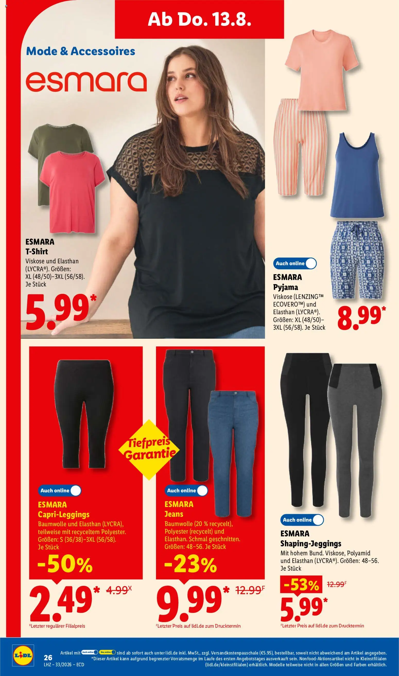 Lidl Prospekt – gültig ab 10.08.2026 | Seite: 48 | Produkte: T-Shirt, Pyjama, Leggings, Jeans