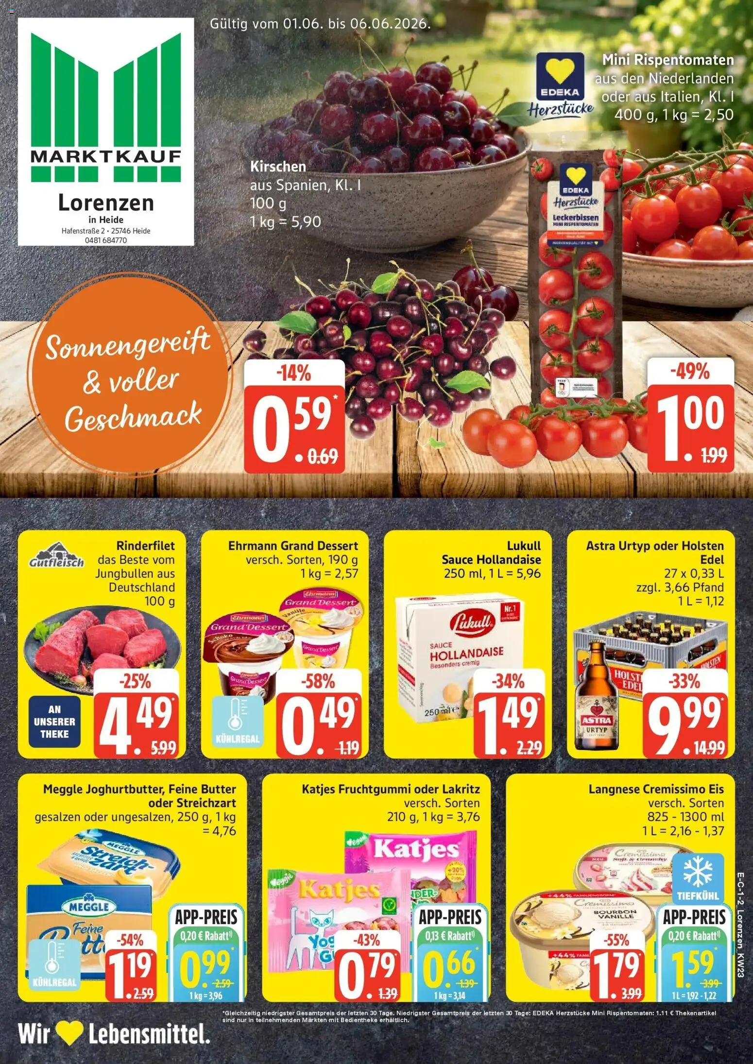 Marktkauf Prospekt Heide – gültig ab 01.06.2026 | Seite: 1 | Produkte: Langnese, Theke, Katjes, Kirschen