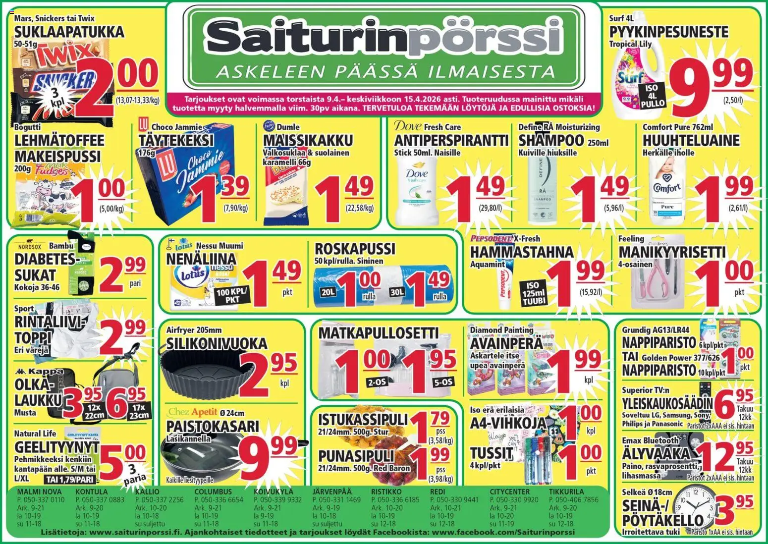 Saiturinpörssi tarjoukset – voimassa 09/04/2026 alkaen | Sivu: 1 | Tuotteet: Shampoo, Hammastahna, Lotus, Sukat