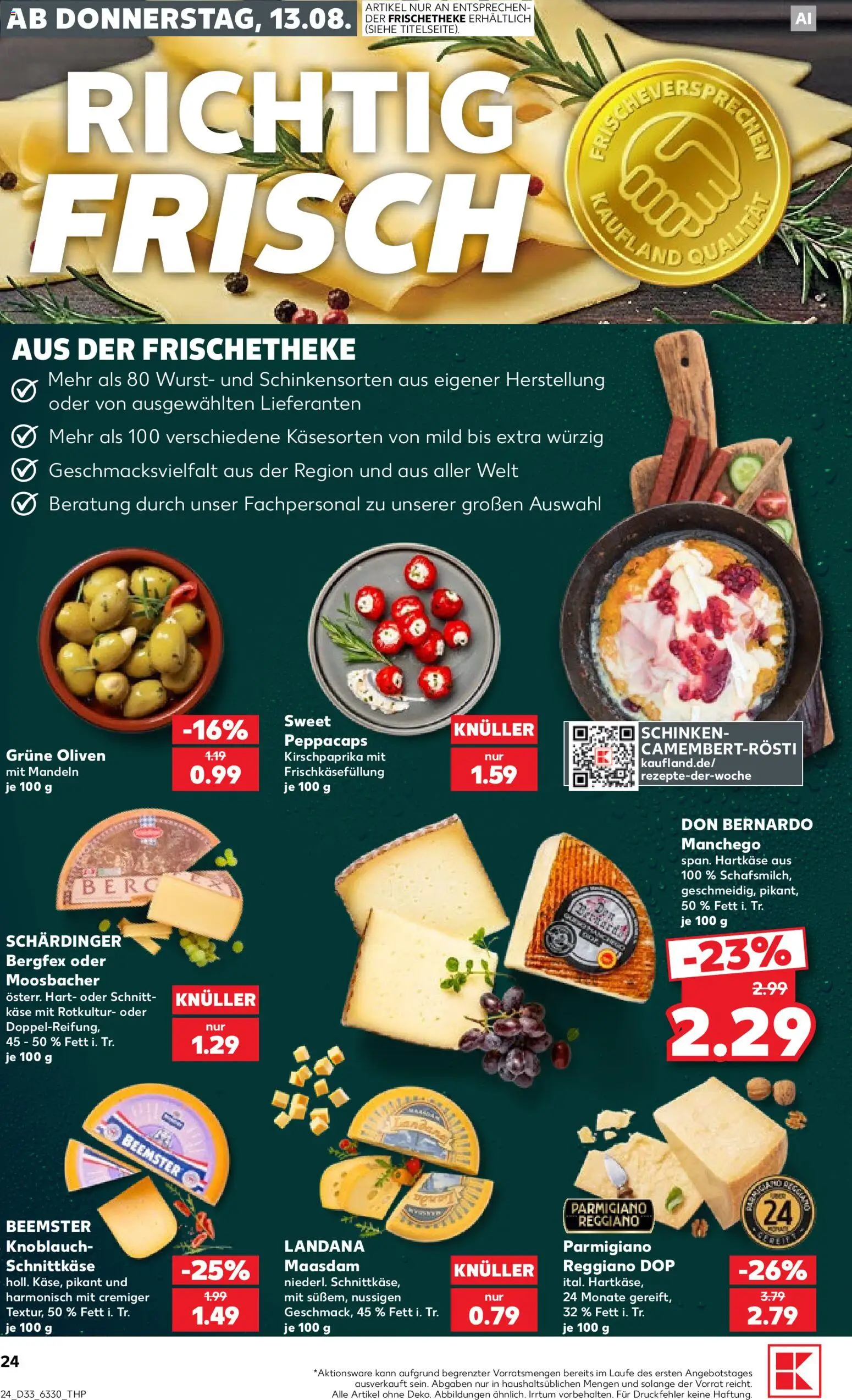 Kaufland Prospekt Kiel – gültig ab 13.08.2026 | Seite: 24 | Produkte: Käse, Mandeln, Wurst, Knoblauch