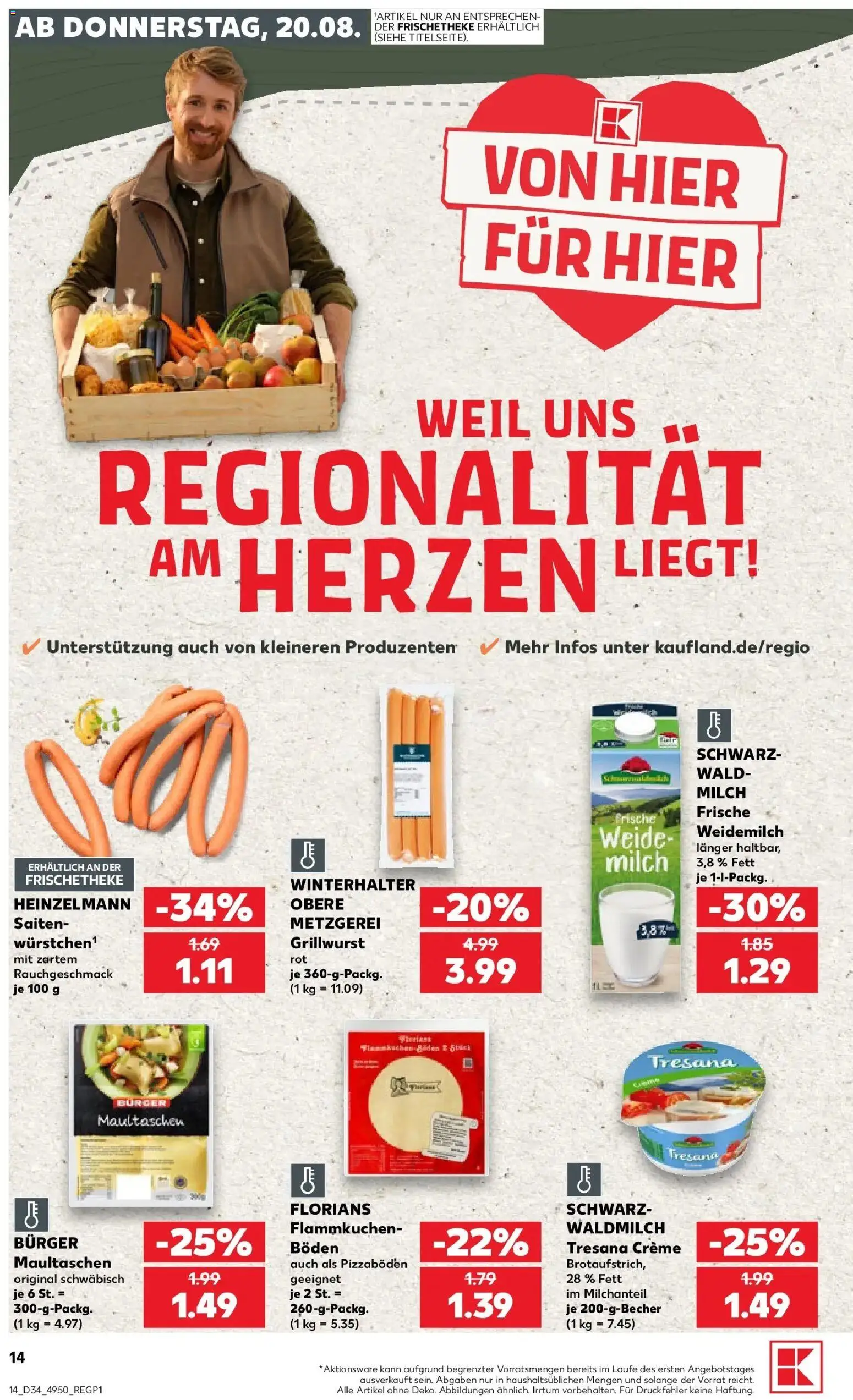 Prospekt Kaufland ab 20.08.2026 » Angebote Online zum Blättern | Seite: 14 | Produkte: Milch, Burger, Creme, Maultaschen
