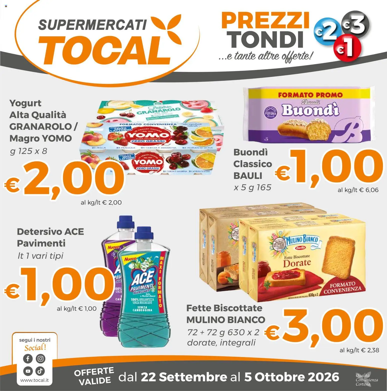 Volantino Tocal del 22/09/2026 | Pagina: 1 | Prodotti: Yogurt, Pesca, Fette biscottate, Amarena