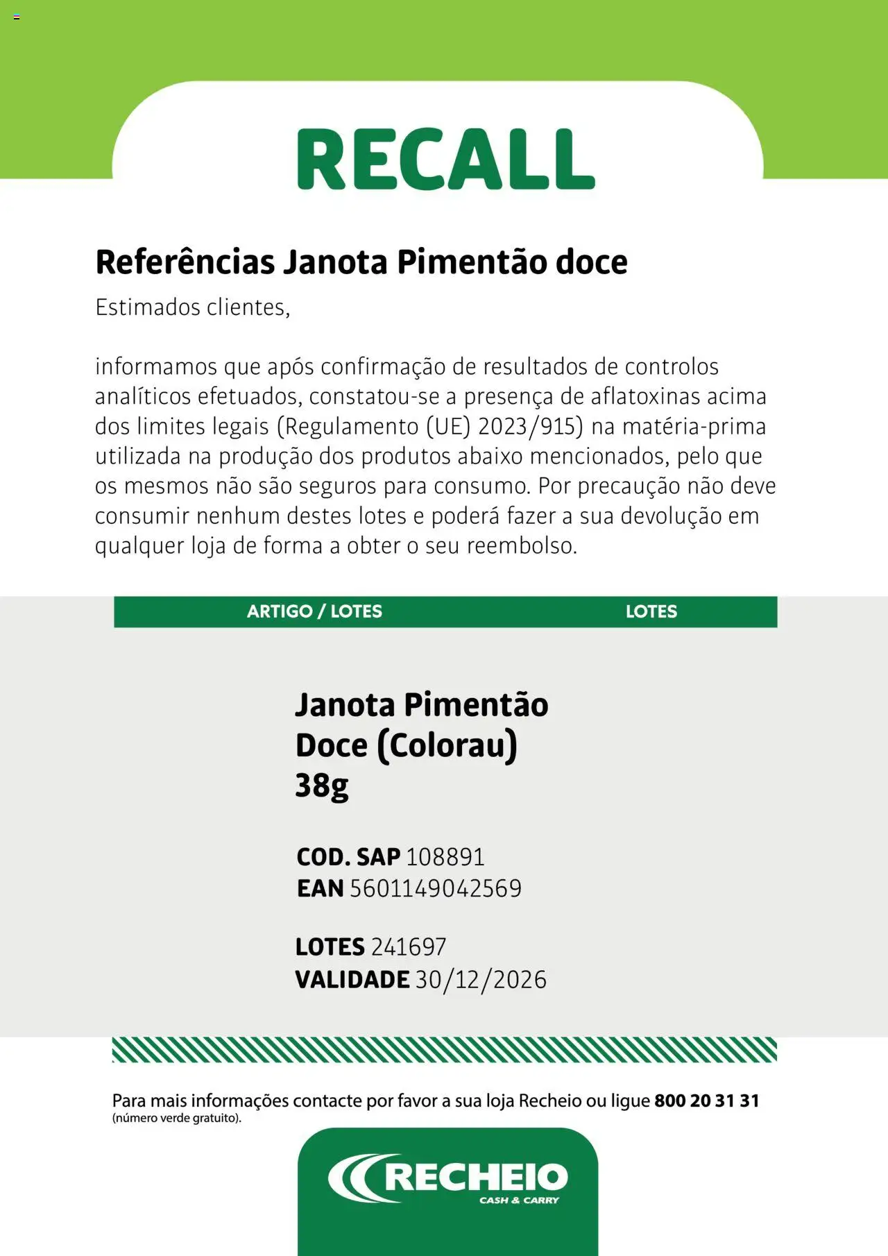 Recheio - Atenção Recall │ válido de 24.04.2025 | Página: 3 | Produtos: Pimentão, Colorau
