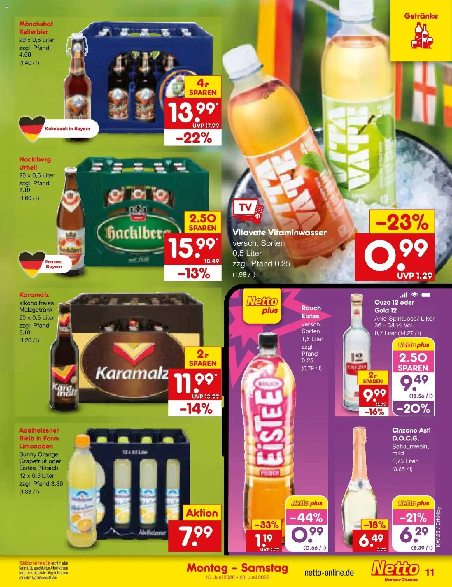 Netto Marken-Discount Prospekt Metten – gültig ab 14.06.2026 | Seite: 13 | Produkte: Ouzo 12, Ouzo, Grapefruit, Pfirsich