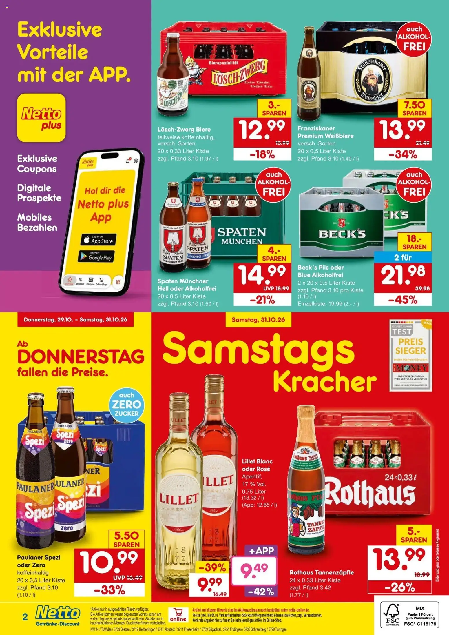 Netto Marken-Discount Prospekt Stetten Am Kalten Markt – gültig ab 26.10.2026 | Seite: 2 | Produkte: Franziskaner, Paulaner spezi, Lillet, Paulaner