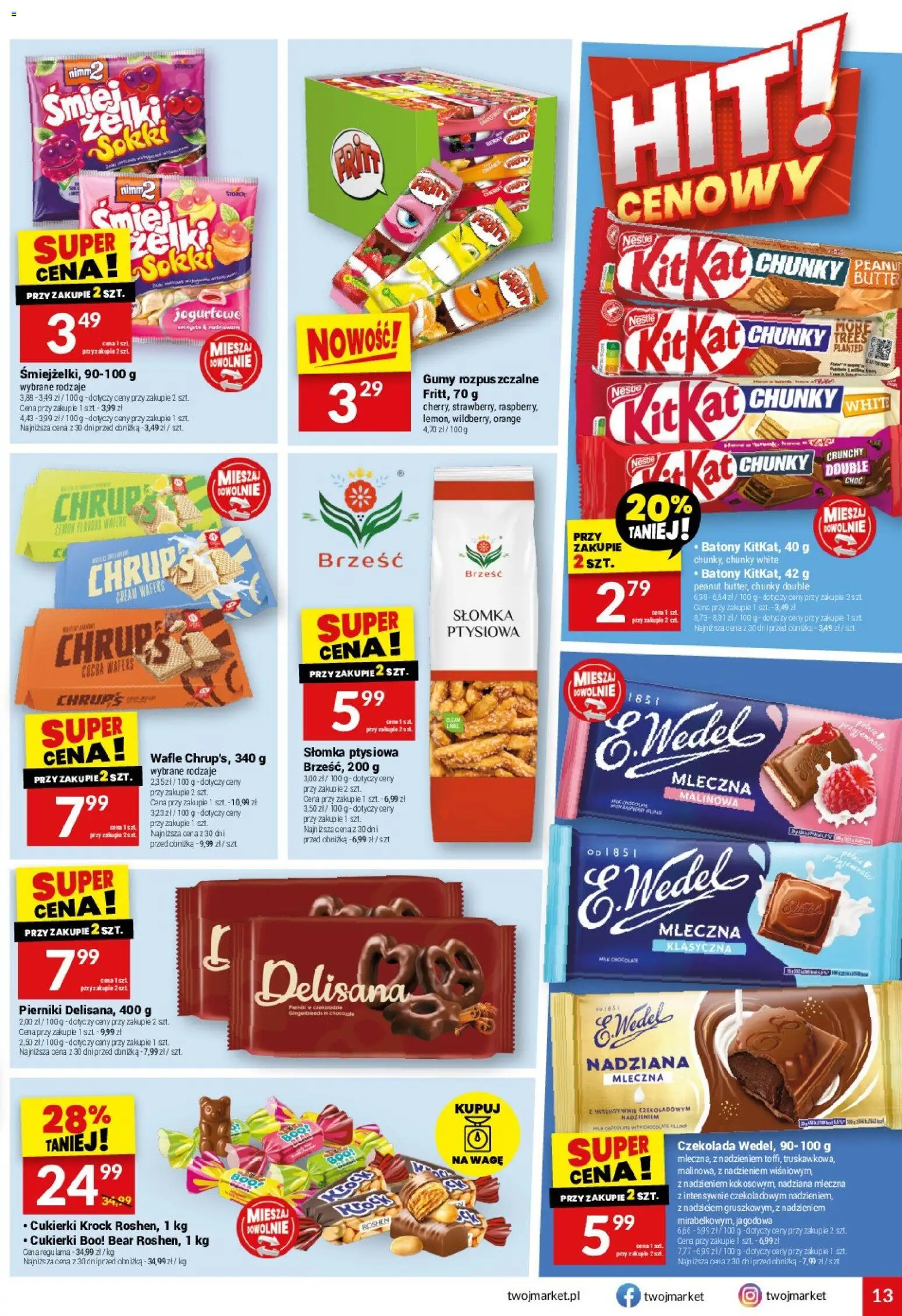 Twój Market Gazetka od 25.02.2026 | Strona: 13 | Produkty: Gumy, Słomka ptysiowa, Żelki, Czekolada
