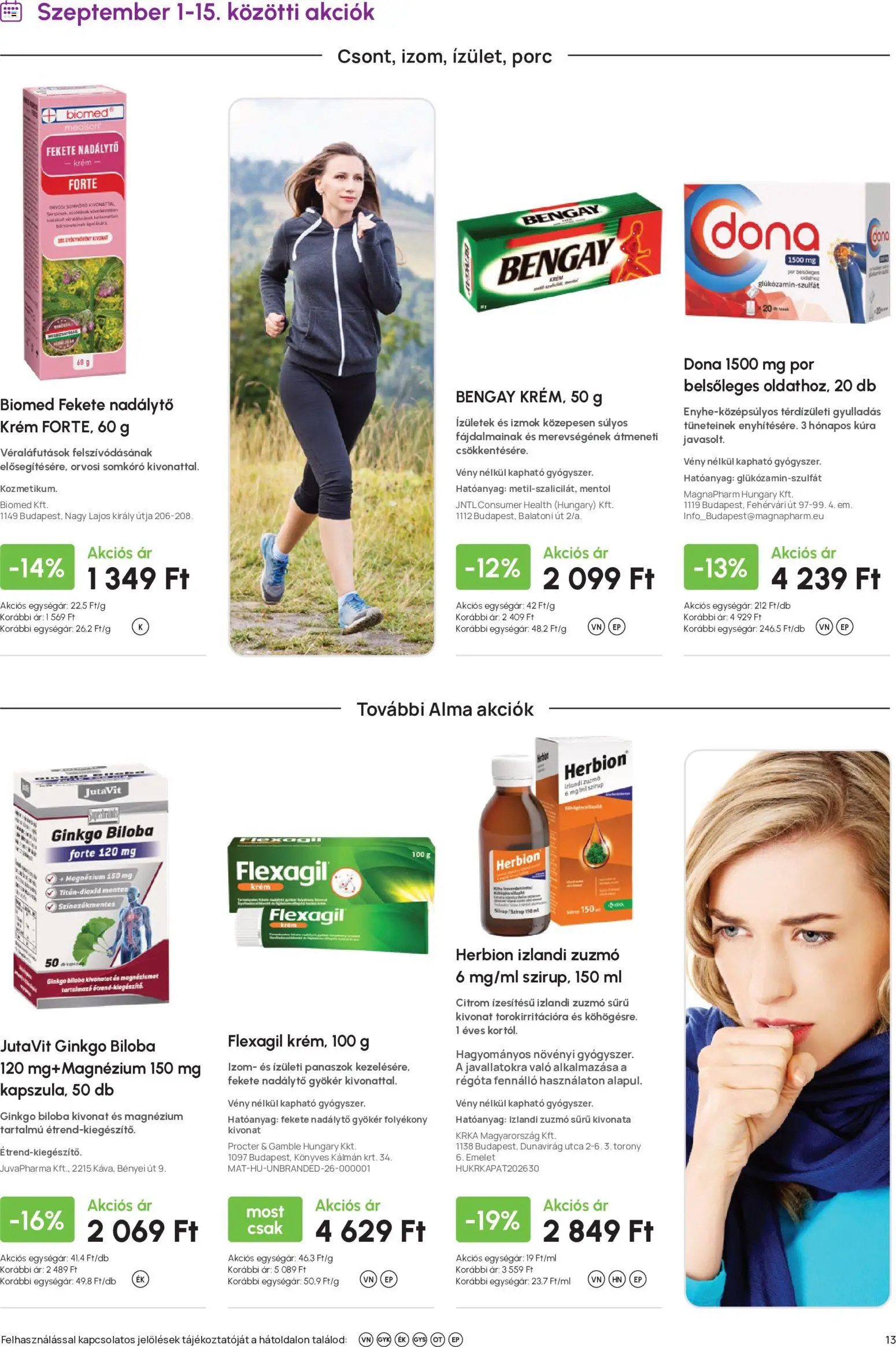 Alma Gyógyszertárak akciós ujság - amely érvényes a következő dátumtól: 2026.09.01. | Oldal: 13 | Termékek: Magnézium, Ginkgo biloba, Szirup, Alma