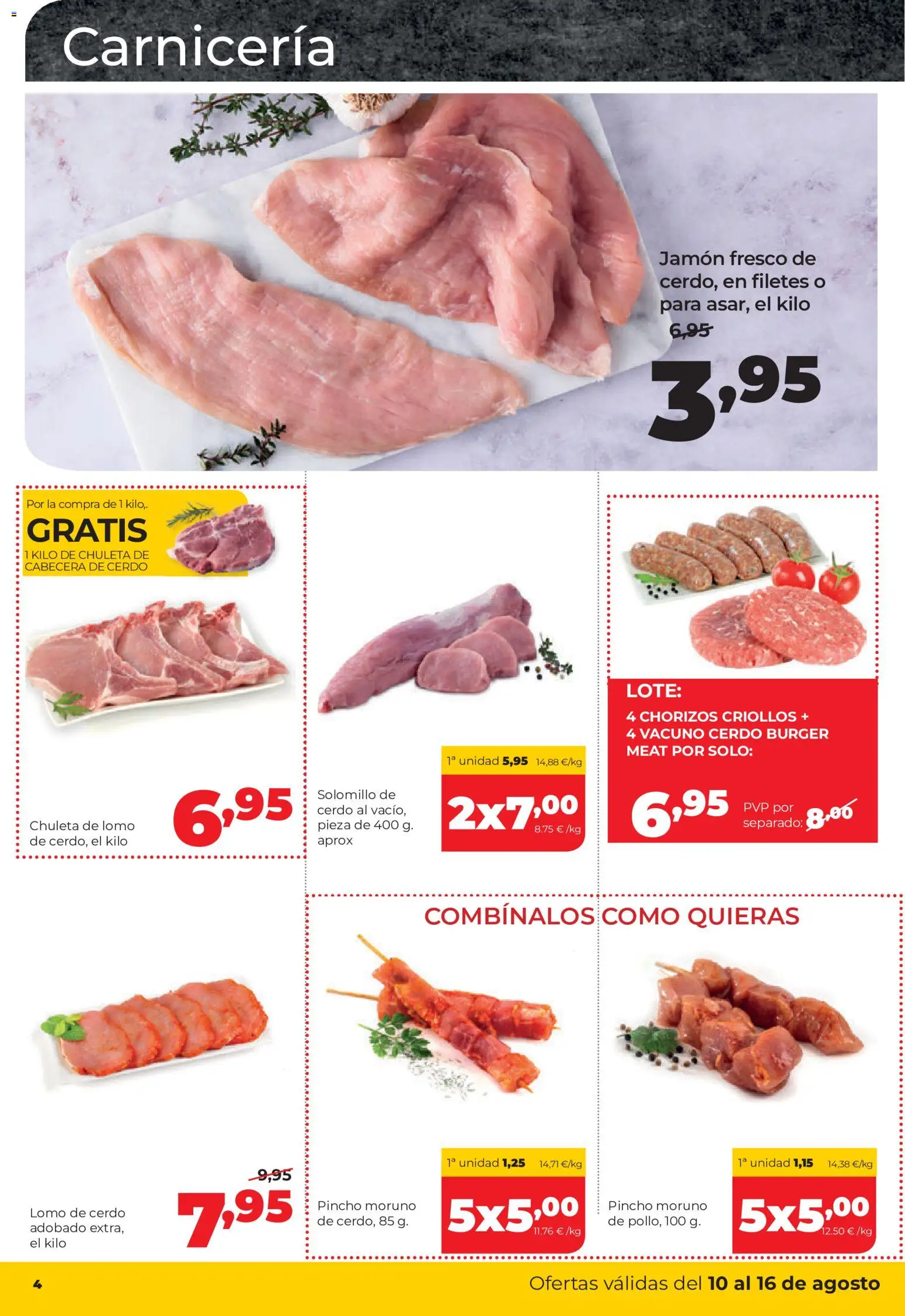 Alimerka folleto │ válido desde el 10/08/2026 | Página: 4 | Productos: Lomo, Jamón, Cerdo, Lomo de cerdo