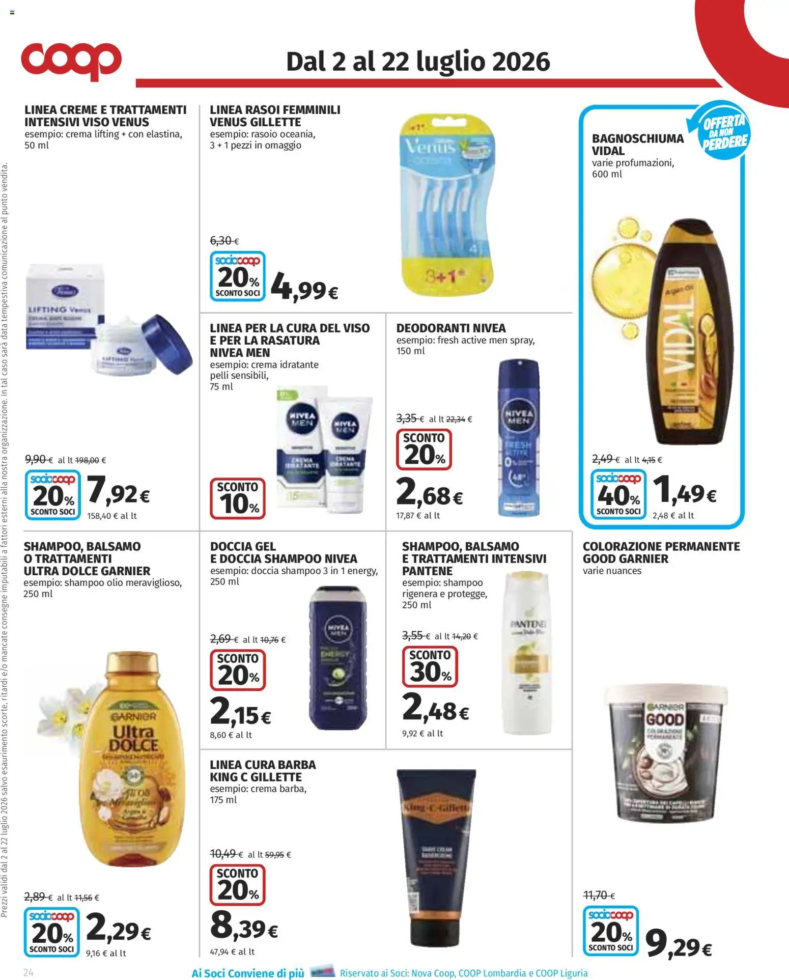 Volantino COOP del 02/07/2026 | Pagina: 24 | Prodotti: Shampoo, Crema, Rasoio, Doccia