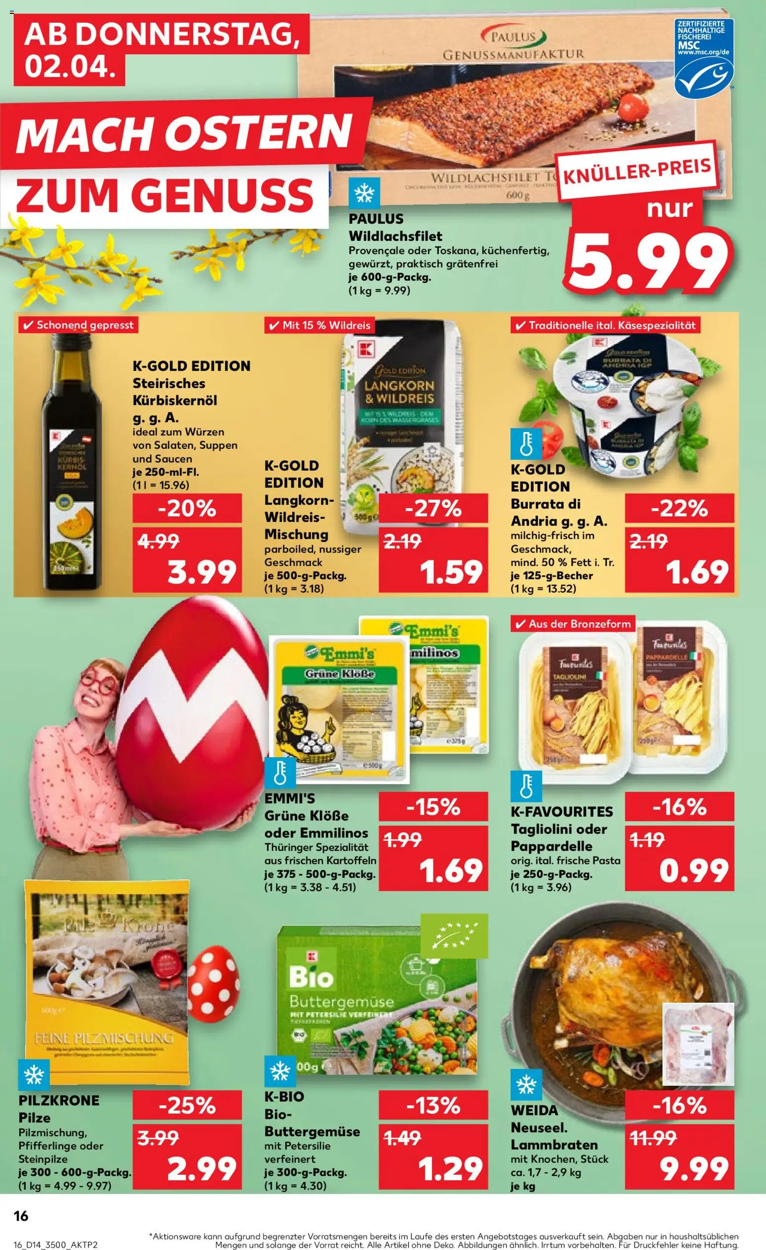 Kaufland Prospekt Rostock	 – gültig ab 02.04.2026 | Seite: 16 | Produkte: Butter, Burrata, Kartoffeln, Pasta
