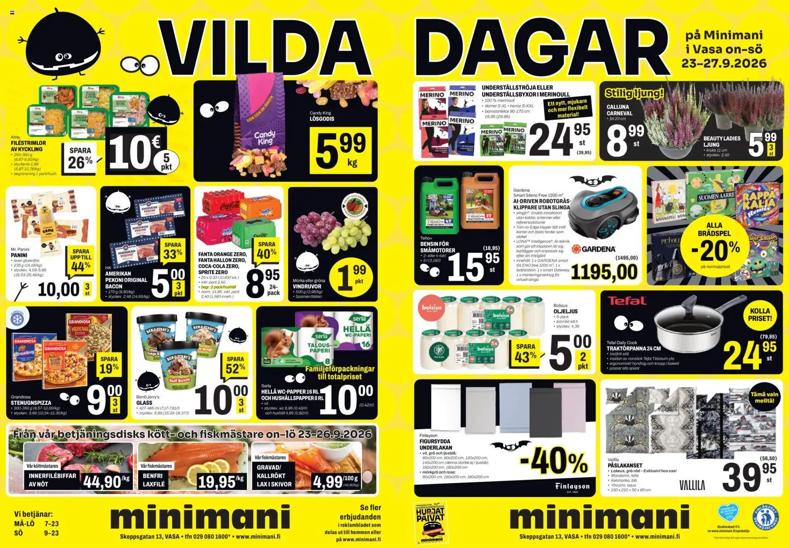 Minimani tarjoukset Vaasa – voimassa 23/09/2026 alkaen | Sivu: 2 | Tuotteet: Hella, Paperi, Pekoni, Fanta