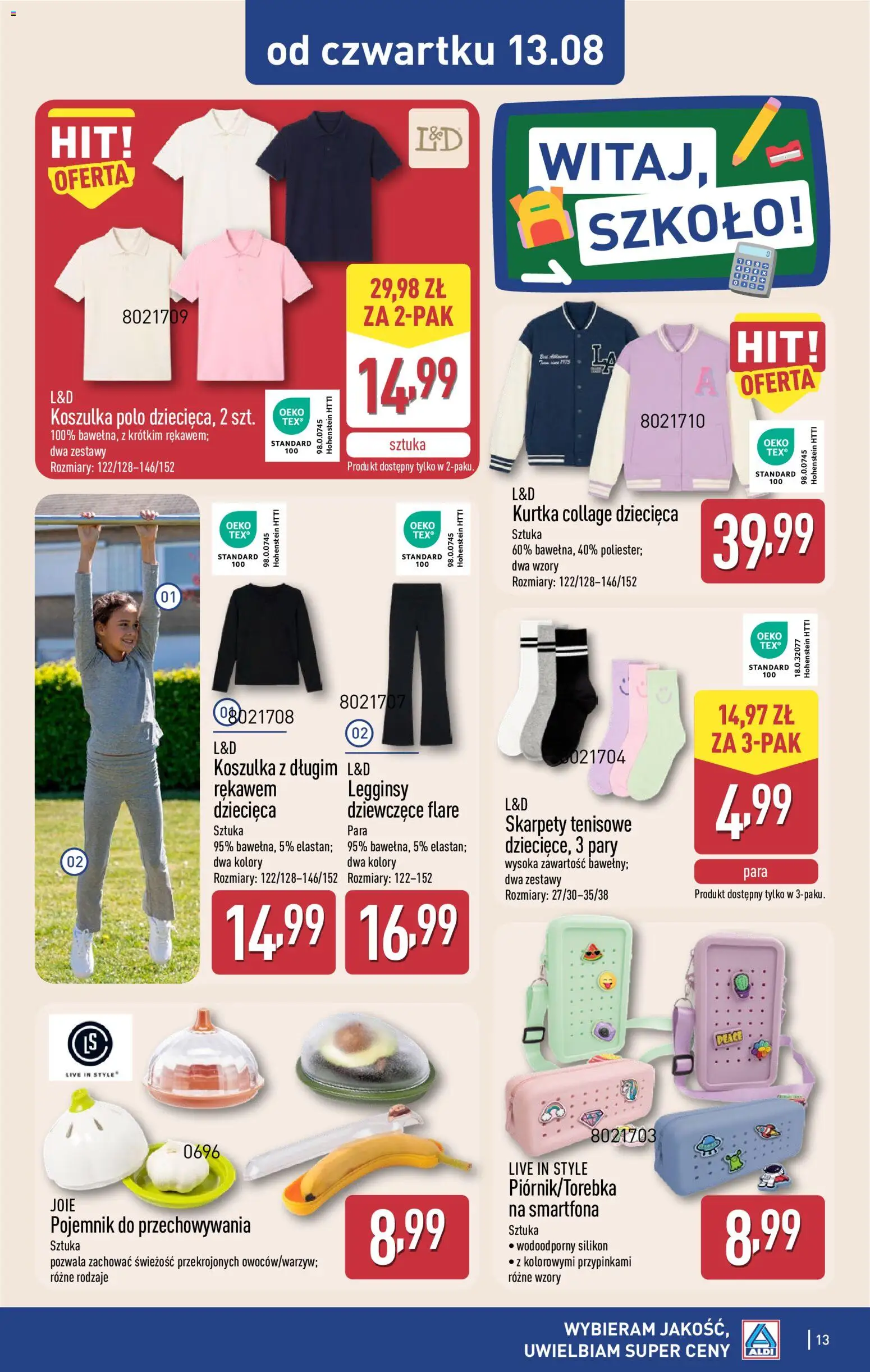 Aldi gazetka - Artykuły przemysłowe i tekstylia od 11.08.2026 | Strona: 13 | Produkty: Kurtka, Skarpety, Legginsy