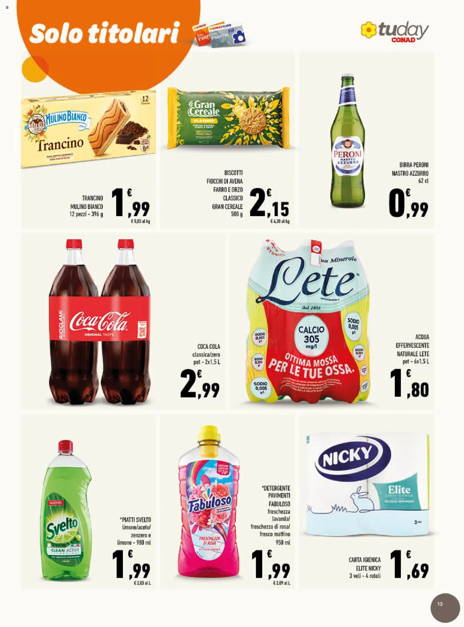 Volantino Conad del 01/07/2026 | Pagina: 13 | Prodotti: Biscotti, Acqua, Limone, Farro