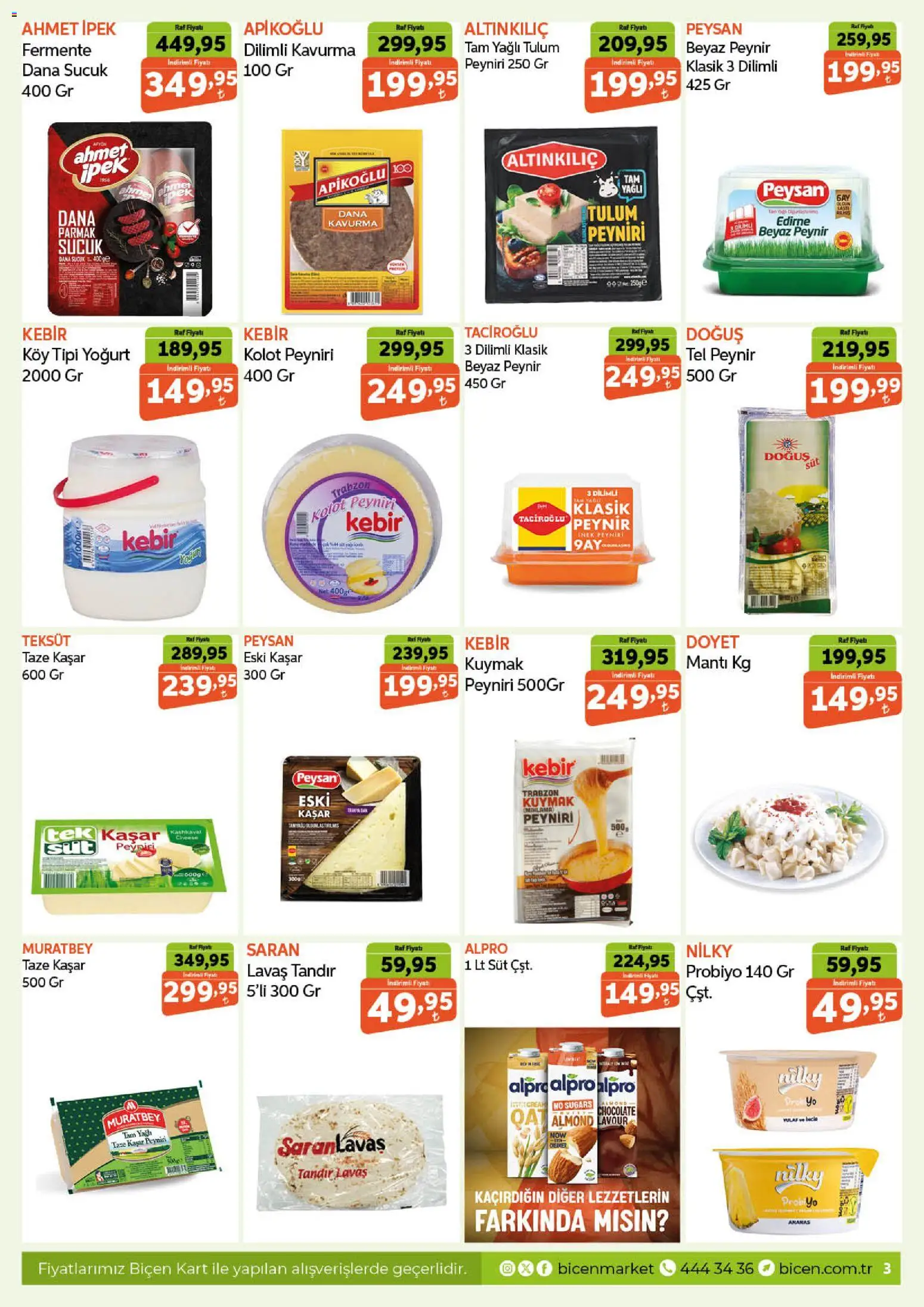 Biçen Market Katalog - 10.06.2026 tarihinden itibaren geçerlidir | Sayfa: 3 | Ürünler: Süt, Tulum, Yulaf, Sucuk