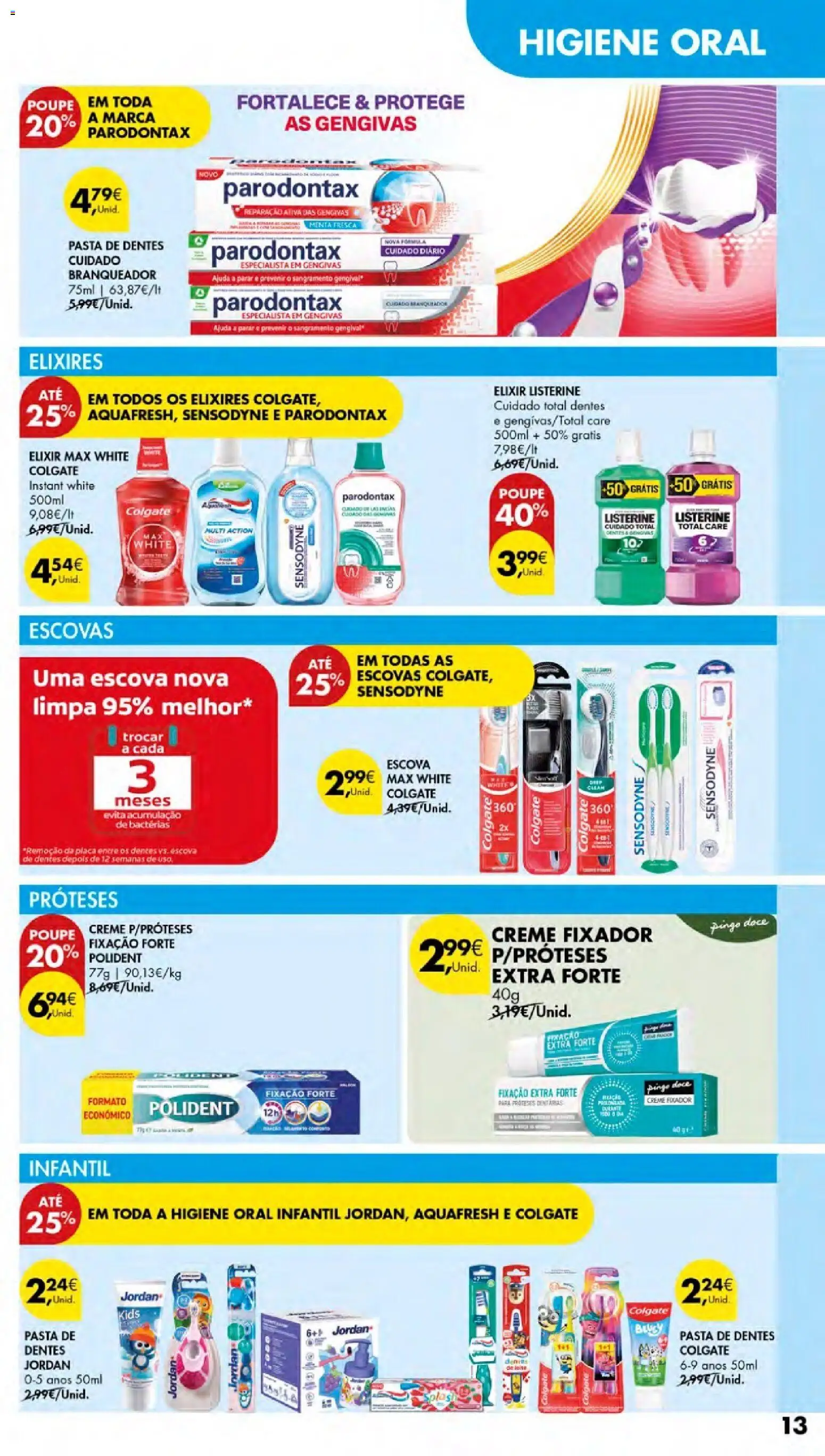 Pingo Doce Cuidados Pessoais e para o Lar │ válido de 24/09/2026 | Página: 13 | Produtos: Listerine, Pasta de dentes, Fixador, Creme
