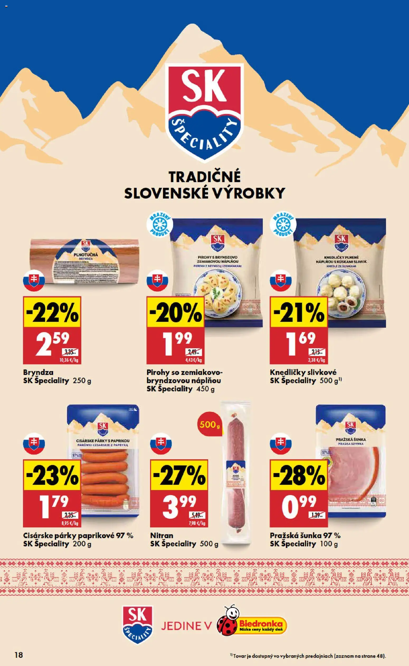 Nové Biedronka akcie – leták je platný od 14.05.2026 | Strana: 18 | Produkty: Pirohy, Šunka, Bryndza, Párky