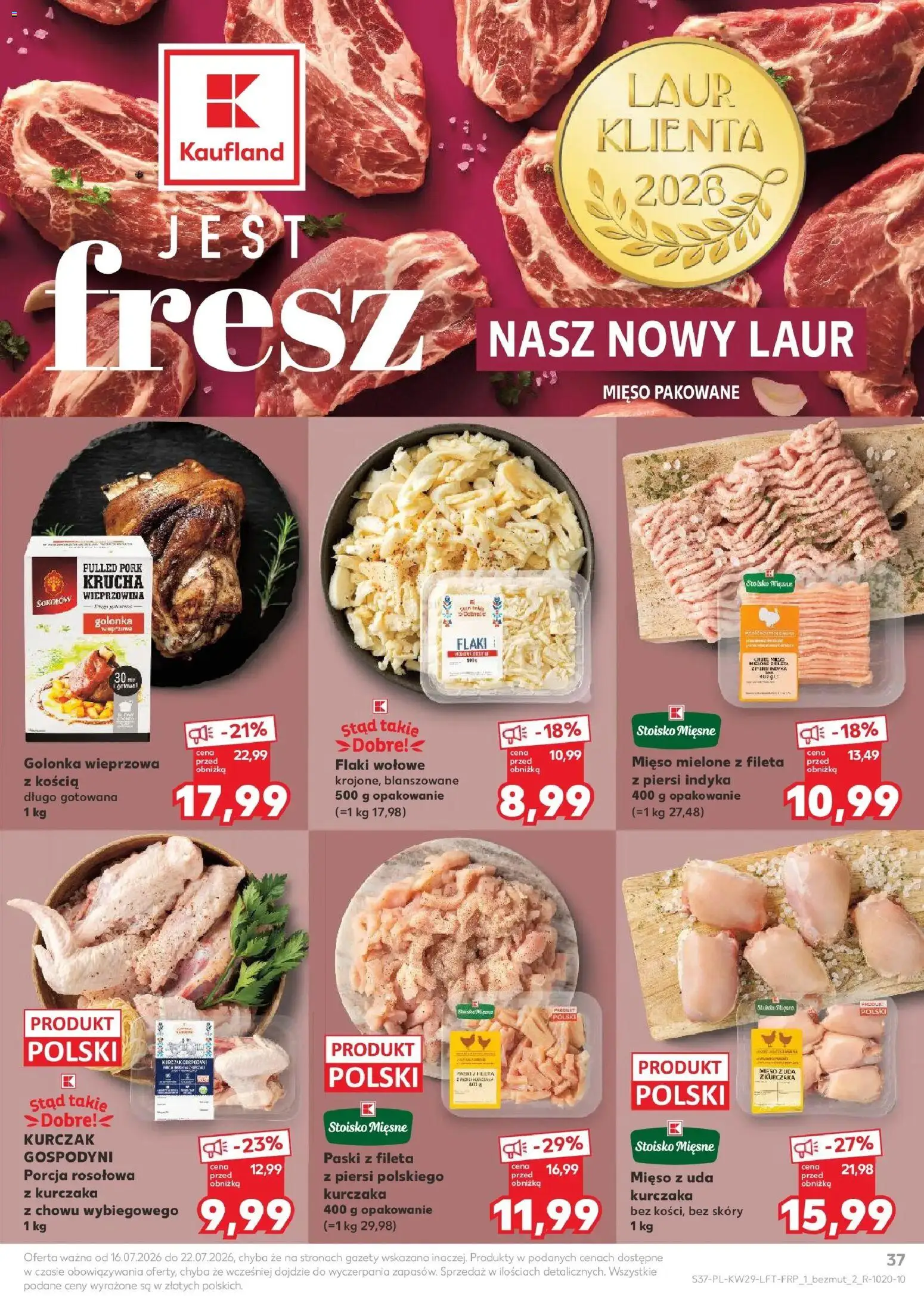 Kaufland gazetka od 16.07.2026 | Strona: 37 | Produkty: Kurczak, Mięso z uda kurczaka, Golonka wieprzowa, Flaki wołowe