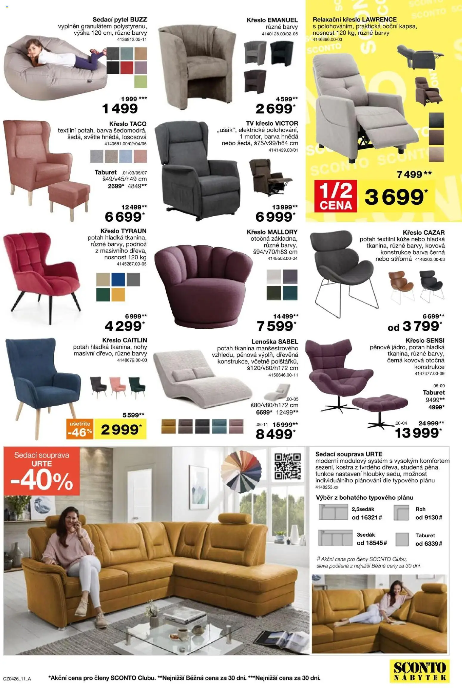 Sconto nábytek leták od 04.03.2026 | Strana: 11 | Produkty: Taburet, Sedací pytel, Křeslo, Barvy