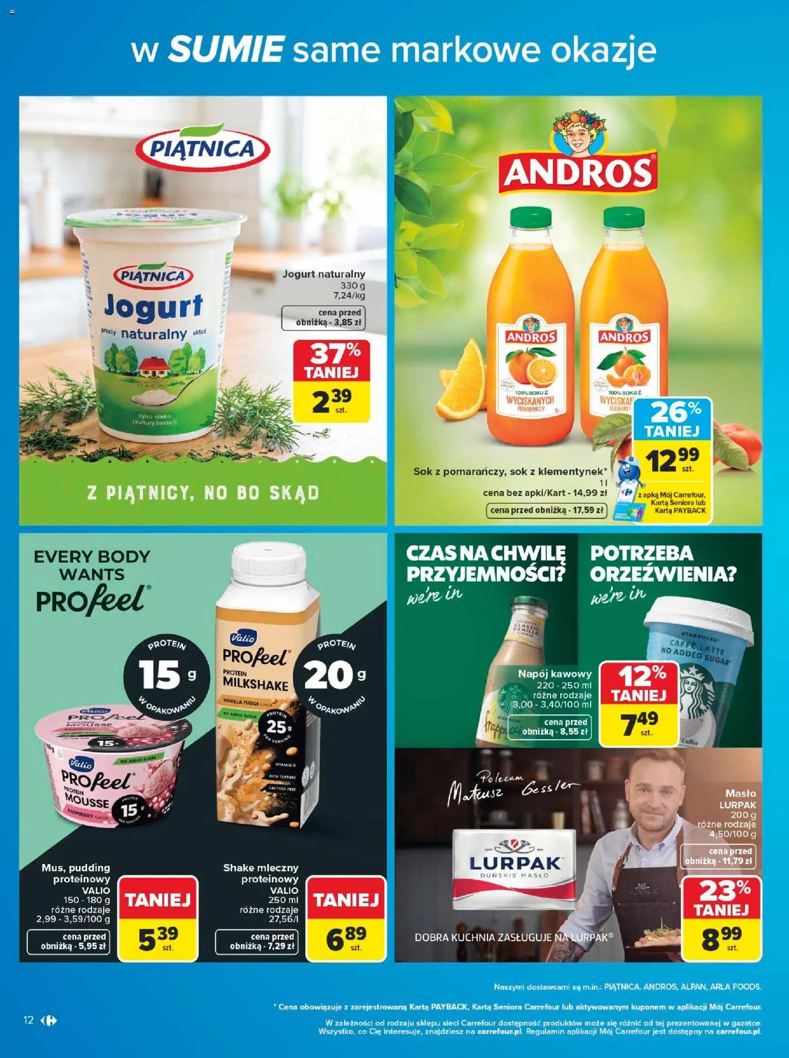 Carrefour gazetka - W sumie same markowe okazje od 08.06.2026 | Strona: 12 | Produkty: Masło lurpak, Jogurt, Sok, Body