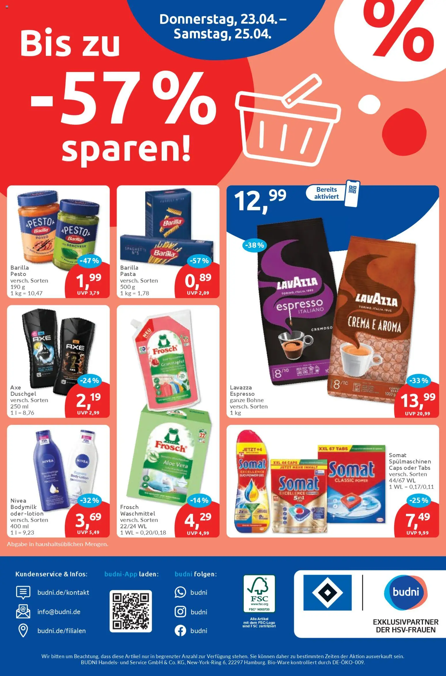 Budni Prospekt 	 – gültig ab 20.04.2026 | Seite: 8 | Produkte: Lavazza, Duschgel, Waschmittel, Pasta