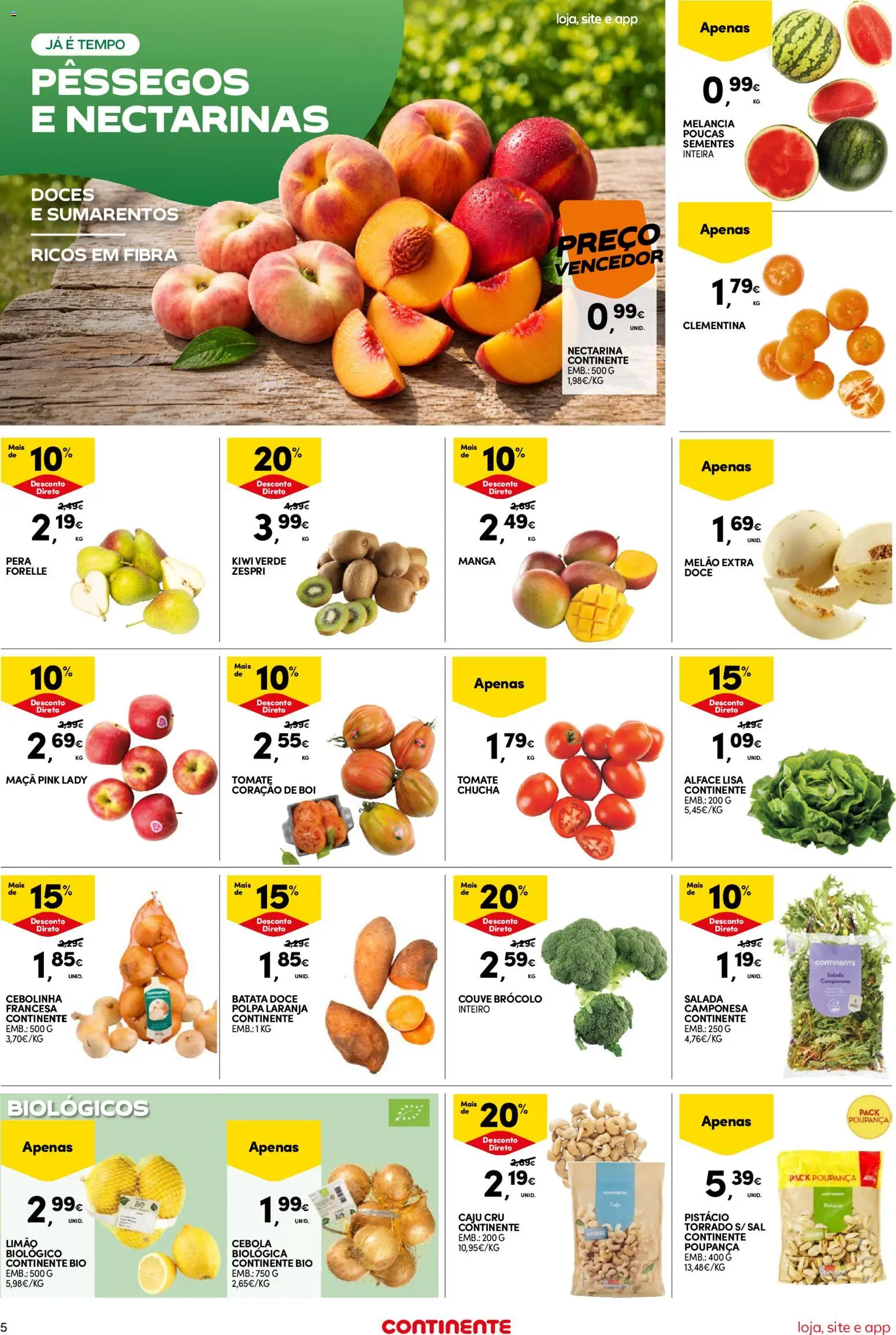 Continente Semanal Continente Bom Dia │ válido de 28/07/2026 | Página: 5 | Produtos: Batata, Pêssegos, Maça, Salada