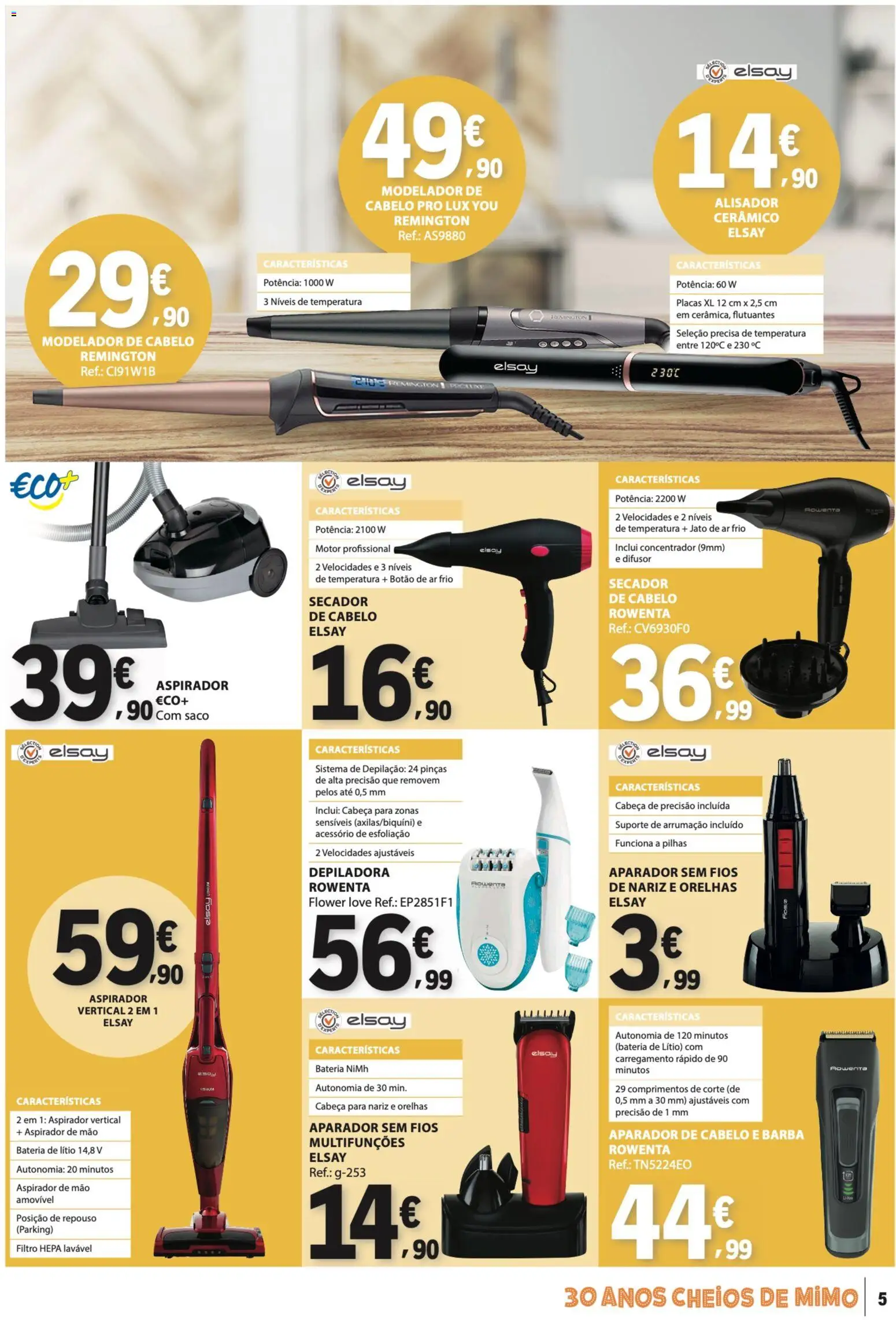 E.Leclerc folheto Não Alimentar │ válido de 07.05.2026 | Página: 5 | Produtos: Depiladora, Secador de cabelo, Modelador de cabelo, Difusor