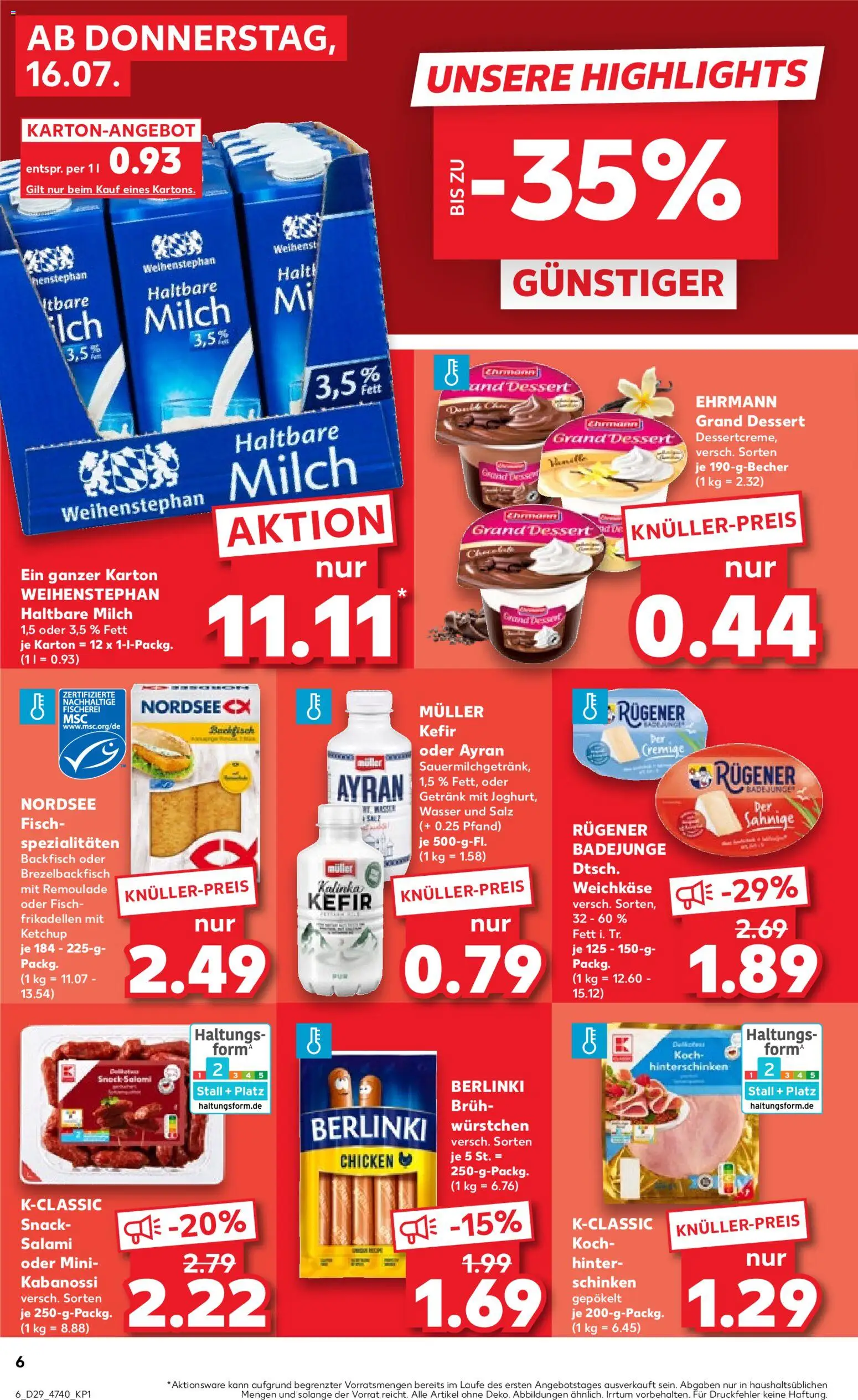 Kaufland Prospekt Hannover – gültig ab 16.07.2026 | Seite: 6 | Produkte: Fisch, Wasser, Salami, Schinken