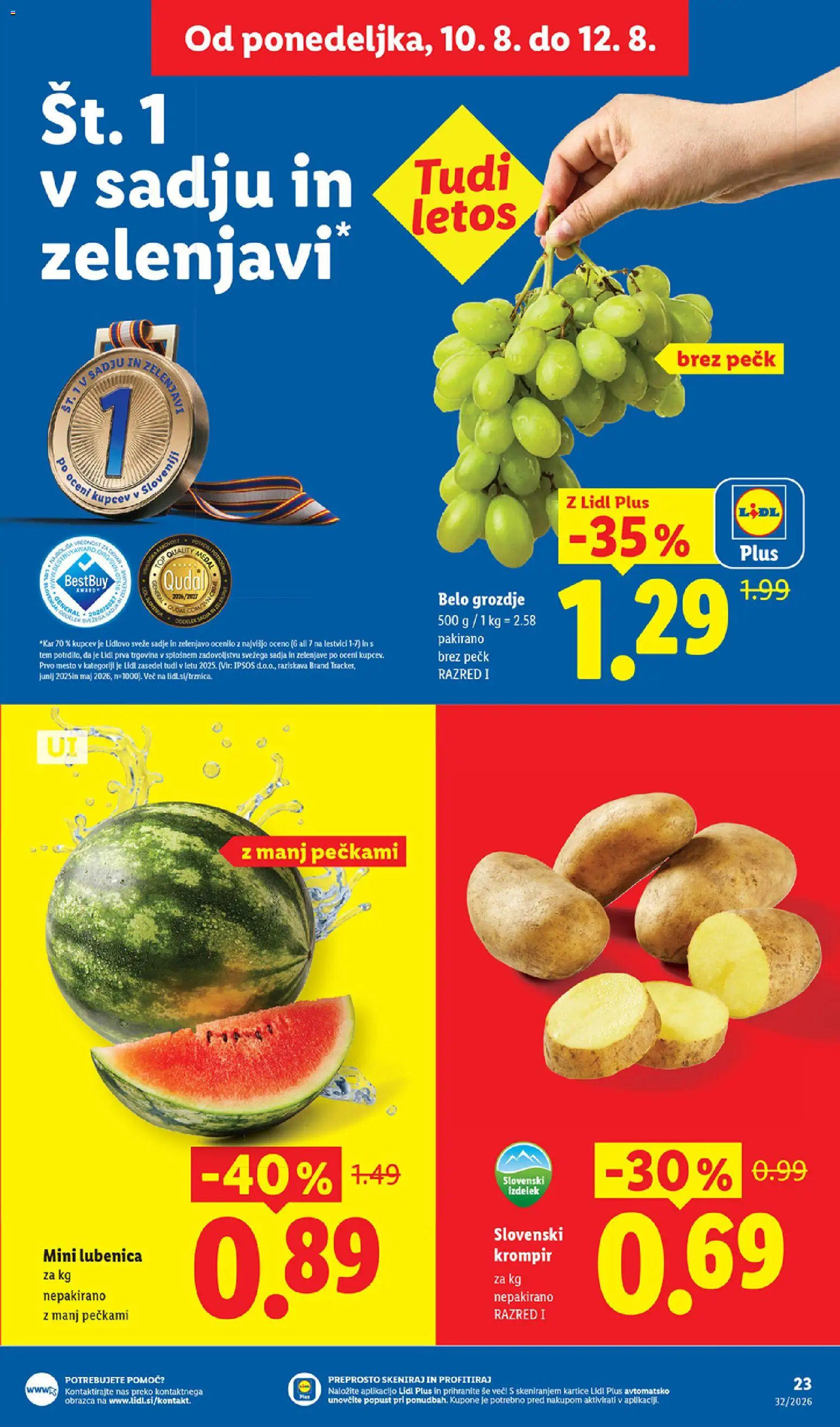 Novi Lidl katalog ponudbe – veljaven od 06.08.2026 | Stran: 45 | Izdelki: Lubenica, Grozdje, Krompir, Sadje