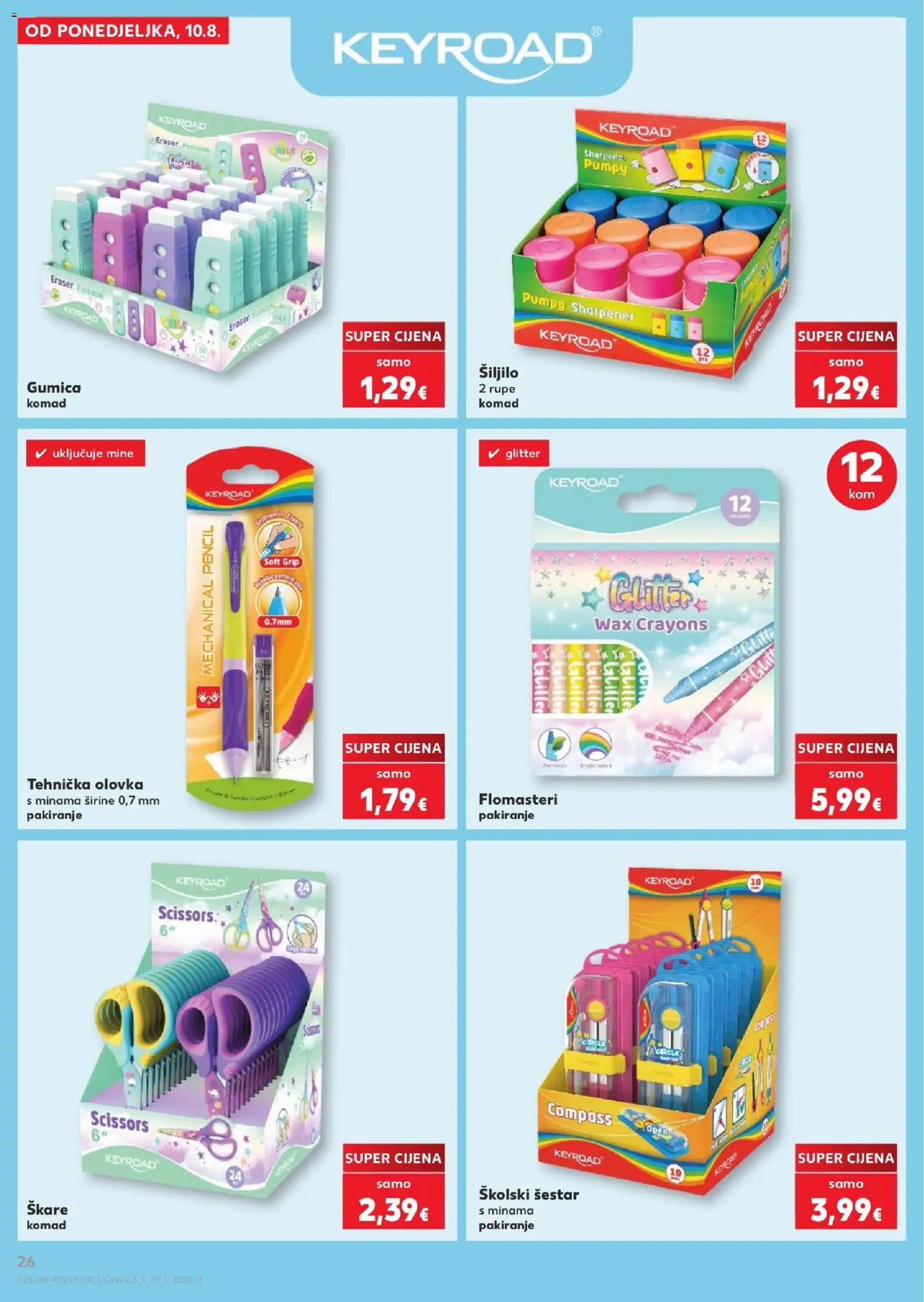 Kaufland katalog | vrijedi od 10.08.2026 | Stranica: 26 | Proizvodi: Šestar, Šiljilo, Škare, Flomasteri