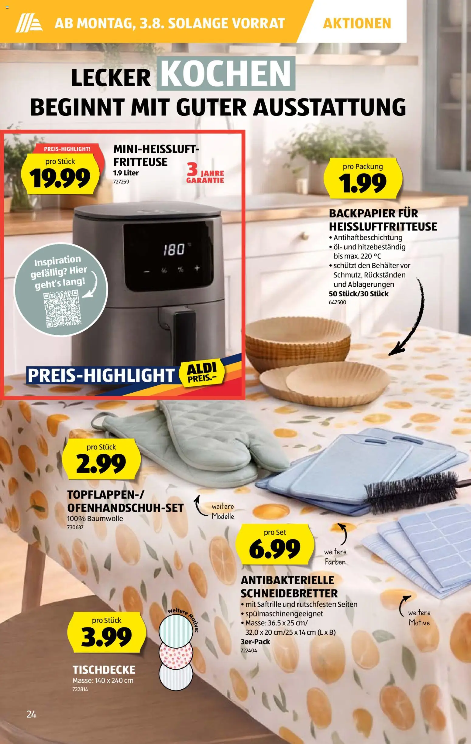 Aldi aktionen – gültig ab 30.07.2026 | Seite: 24 | Produkte: Öl, Heißluftfritteuse, Fritteuse