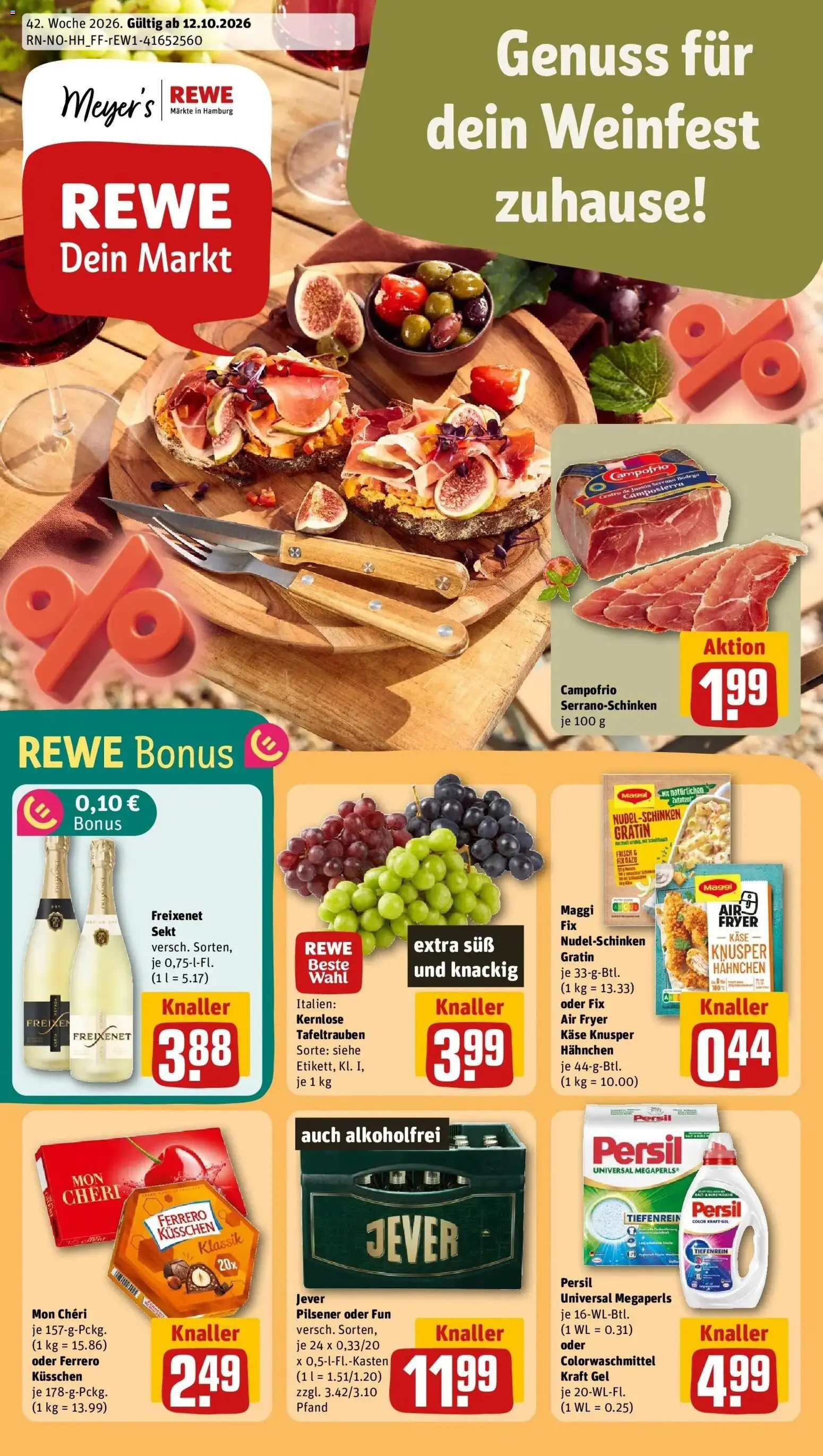 REWE Prospekt ab 12.10.2026 zum Blättern » Angebote | Seite: 1 | Produkte: Sekt, Jever, Persil, Mon cheri