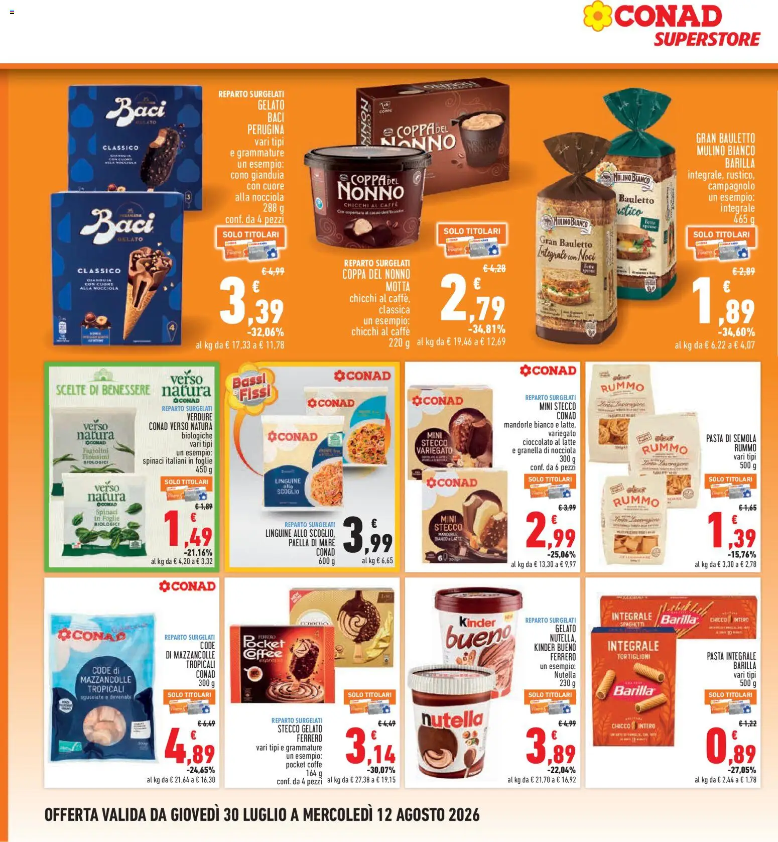 Volantino Conad del 30/07/2026 | Pagina: 14 | Prodotti: Gelato, Mazzancolle, Nutella, Fagiolini