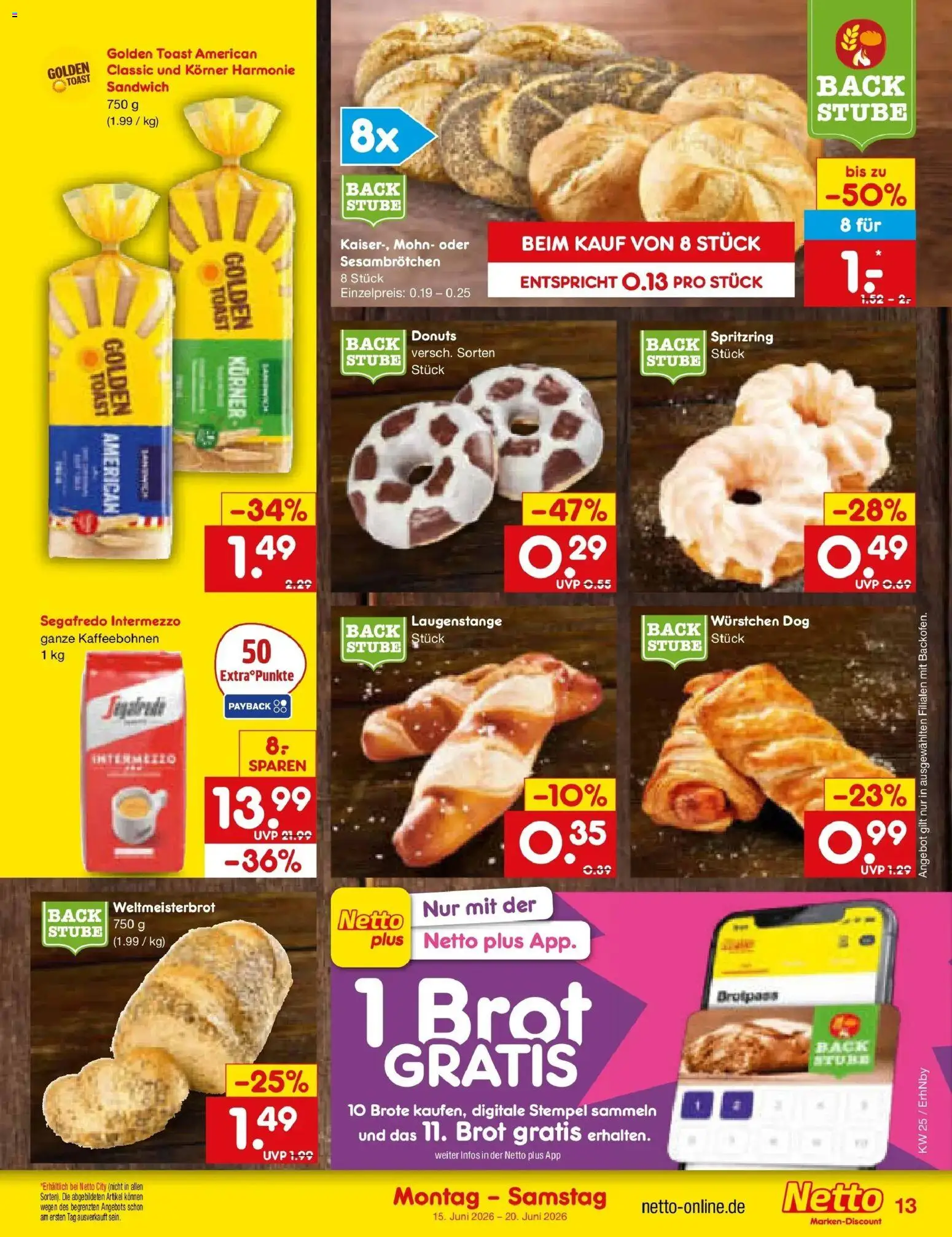 Netto Marken-Discount Prospekt Metten – gültig ab 14.06.2026 | Seite: 17 | Produkte: Toast, Donuts, Brot, Segafredo