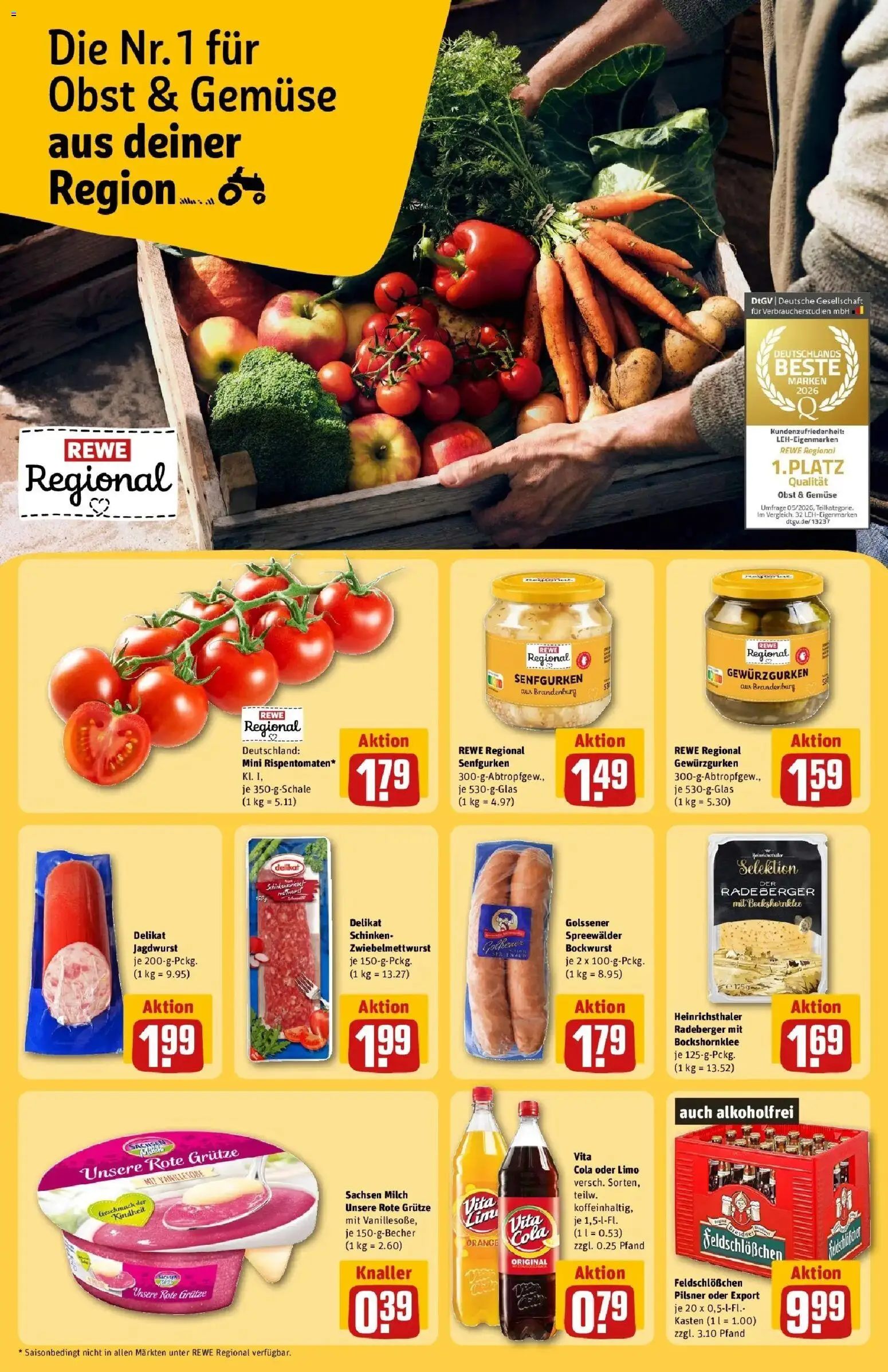 REWE Prospekt ab 07.09.2026 zum Blättern » Angebote | Seite: 26 | Produkte: Bockwurst, Gemüse, Obst, Schinken