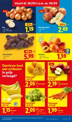 Bananen, los - Voorbeeld van een folder van Lidl, geldig van 26.05.2026 | Pagina: 3 | Producten: Bananen, Druiven, Dadels, Kan