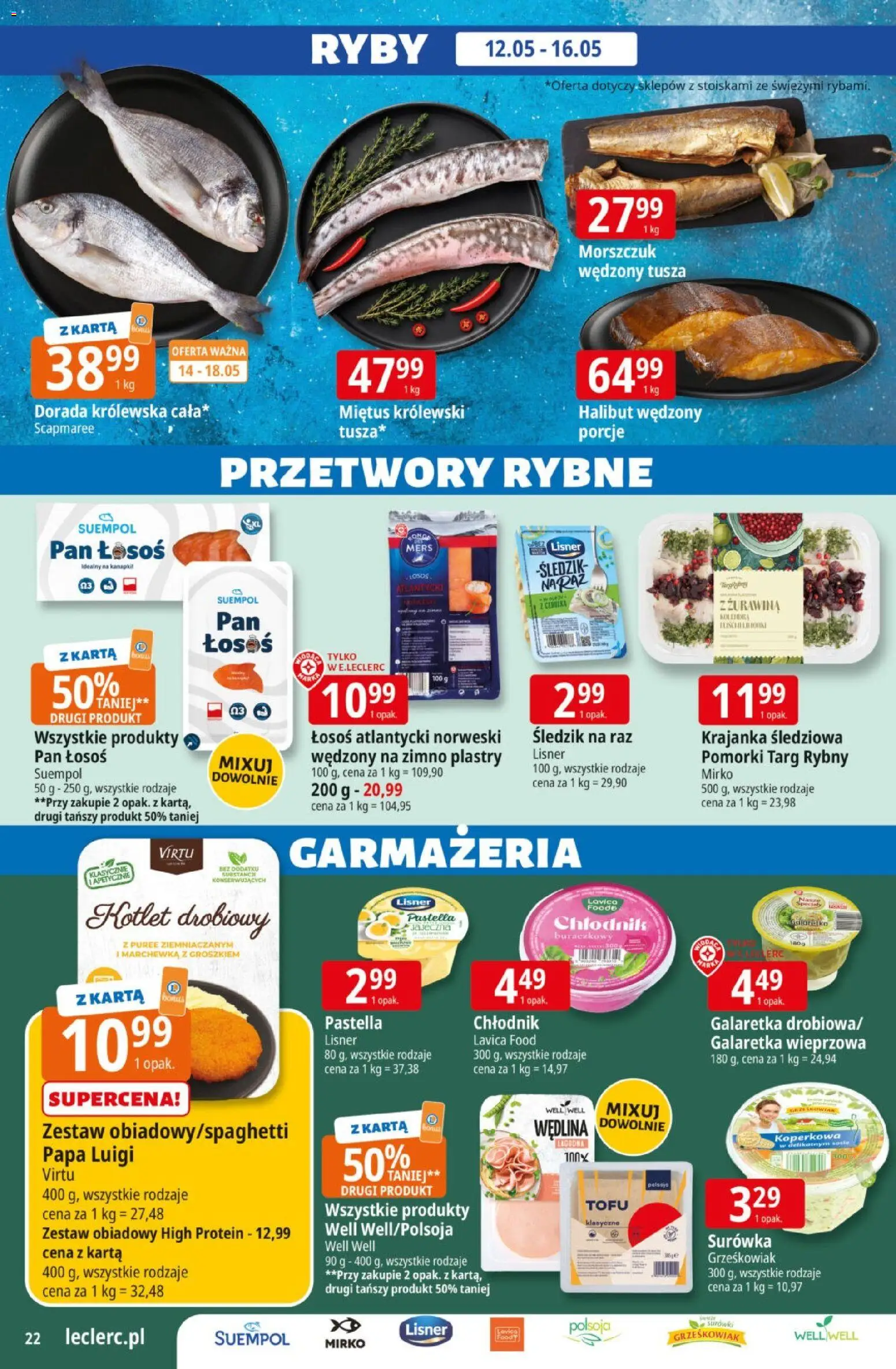 E.Leclerc gazetka od 12.05.2026 | Strona: 22 | Produkty: Karta, Łosoś wędzony, Morszczuk, Ryby