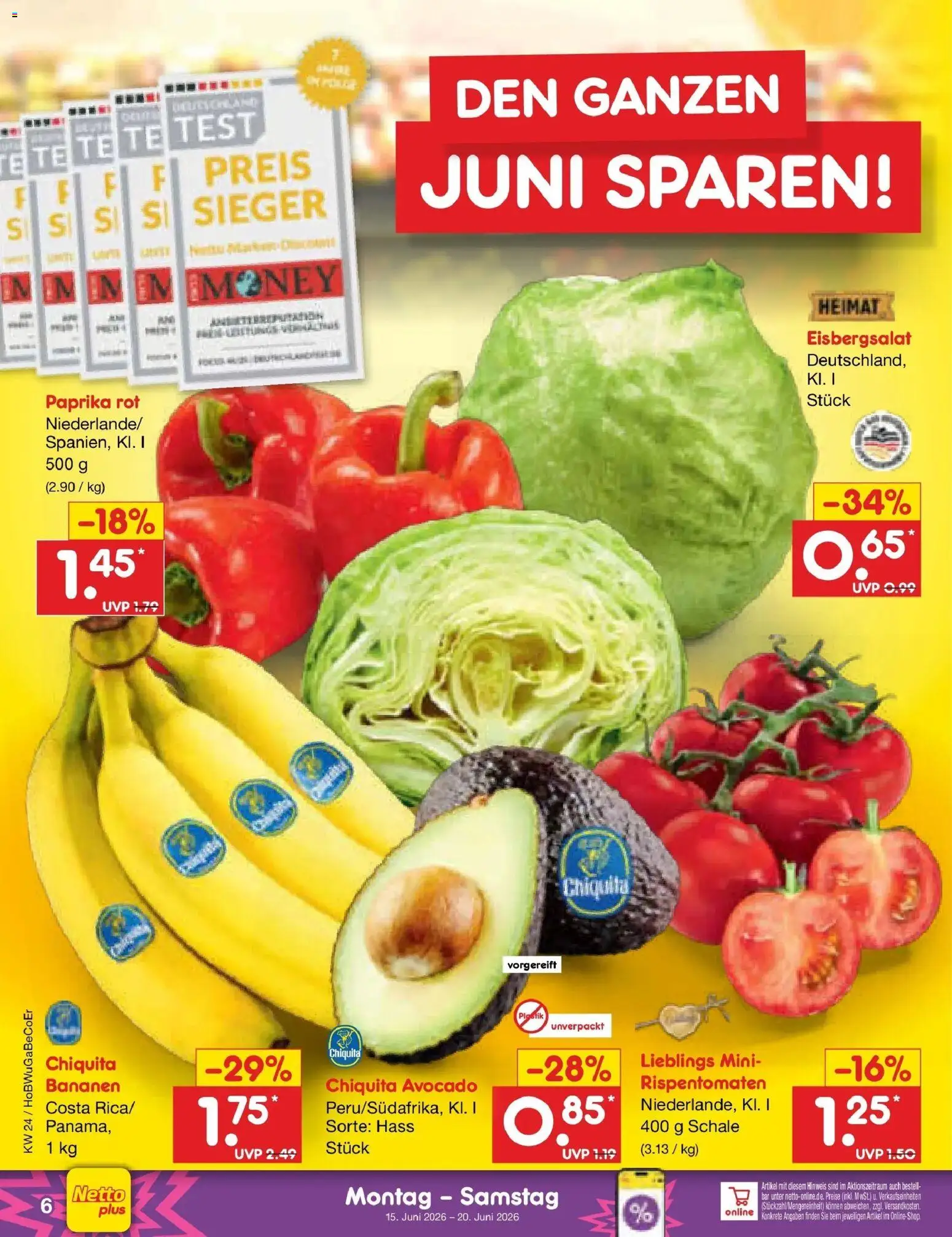 Netto Marken-Discount Prospekt Hannover – gültig ab 08.06.2026 | Seite: 10 | Produkte: Paprika rot, Eisbergsalat, Avocado, Paprika