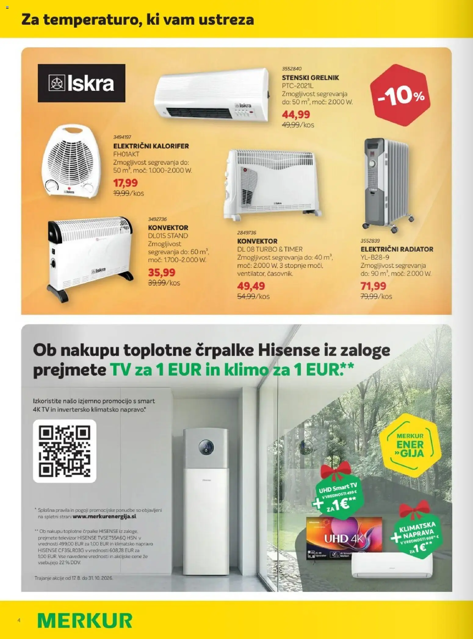 Novi Merkur katalog ponudbe – veljaven od 07.10.2026 | Stran: 4 | Izdelki: Radiator, Tv, Klimatska naprava, Električni radiator