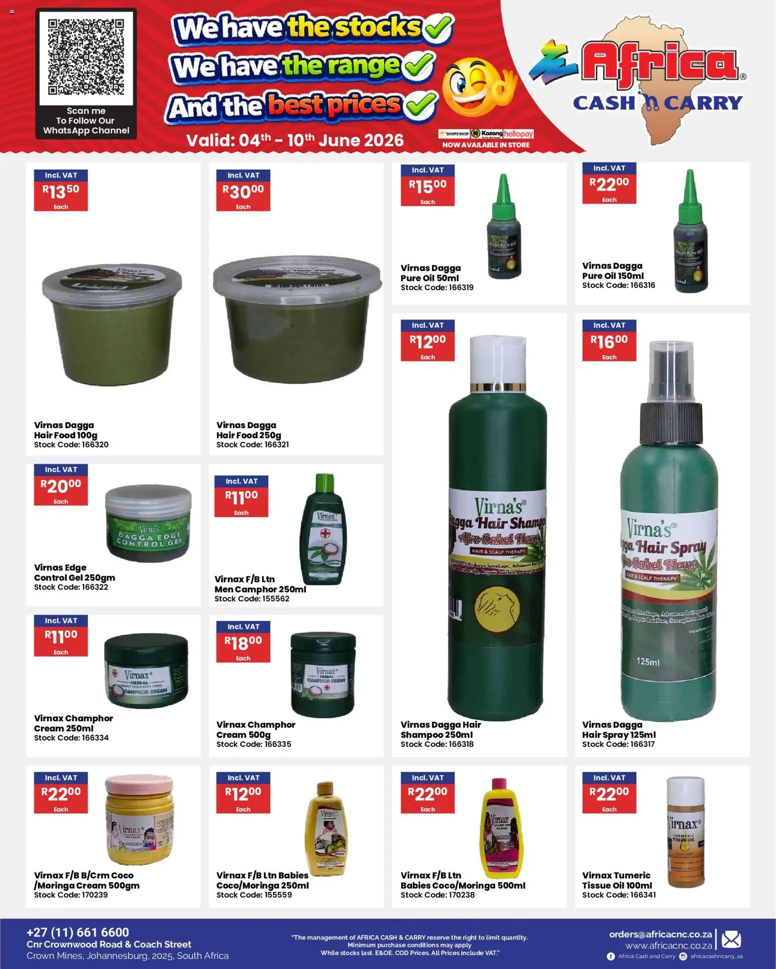 New Africa Cash & Carry catalogue – valid from 04.06.2026 | Page: 58 | Products: Oil, Shampoo, Cream, Stock
